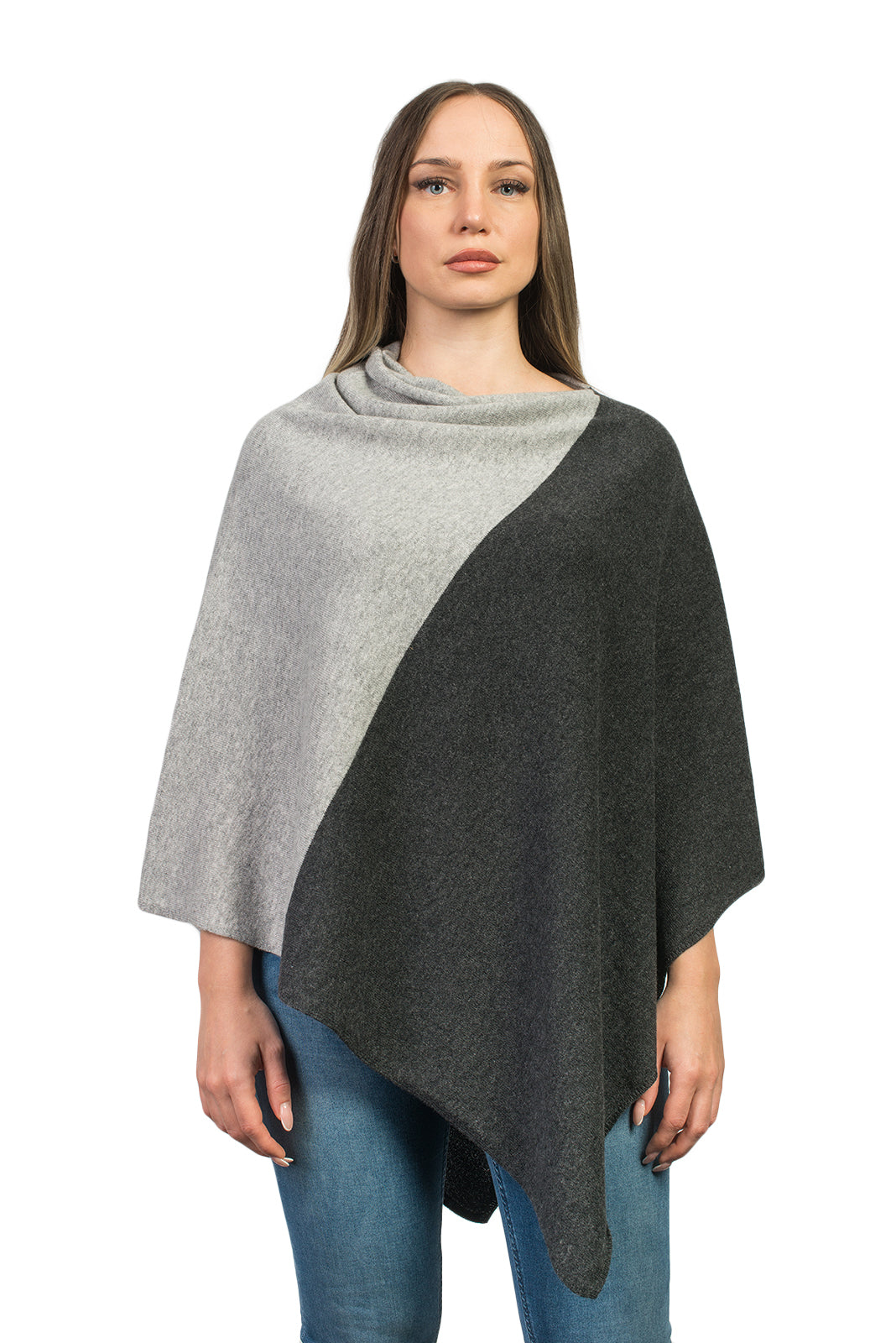 Poncho bicolore femme 100 % cachemire, coloris Anthracite-Gris | Dalle Piane Cashmere