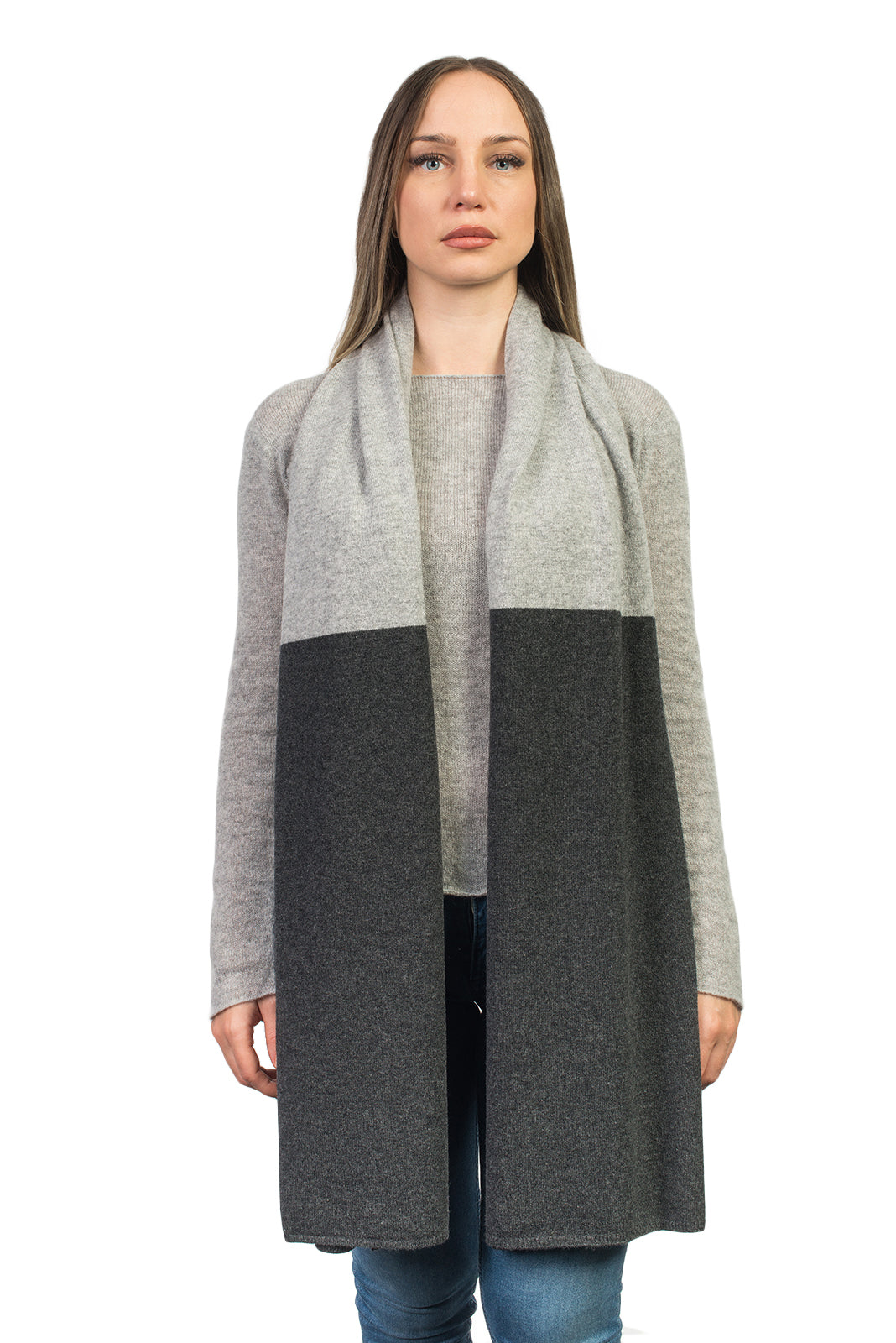 Étole bicolore femme 100 % cachemire, coloris Anthracite-Gris | Dalle Piane Cashmere