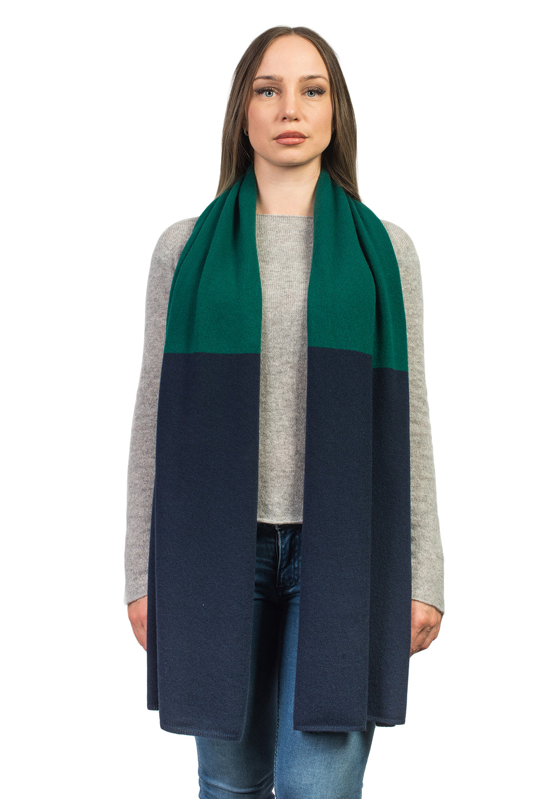 Étole bicolore femme 100 % cachemire, coloris Bleu-Vert | Dalle Piane Cashmere