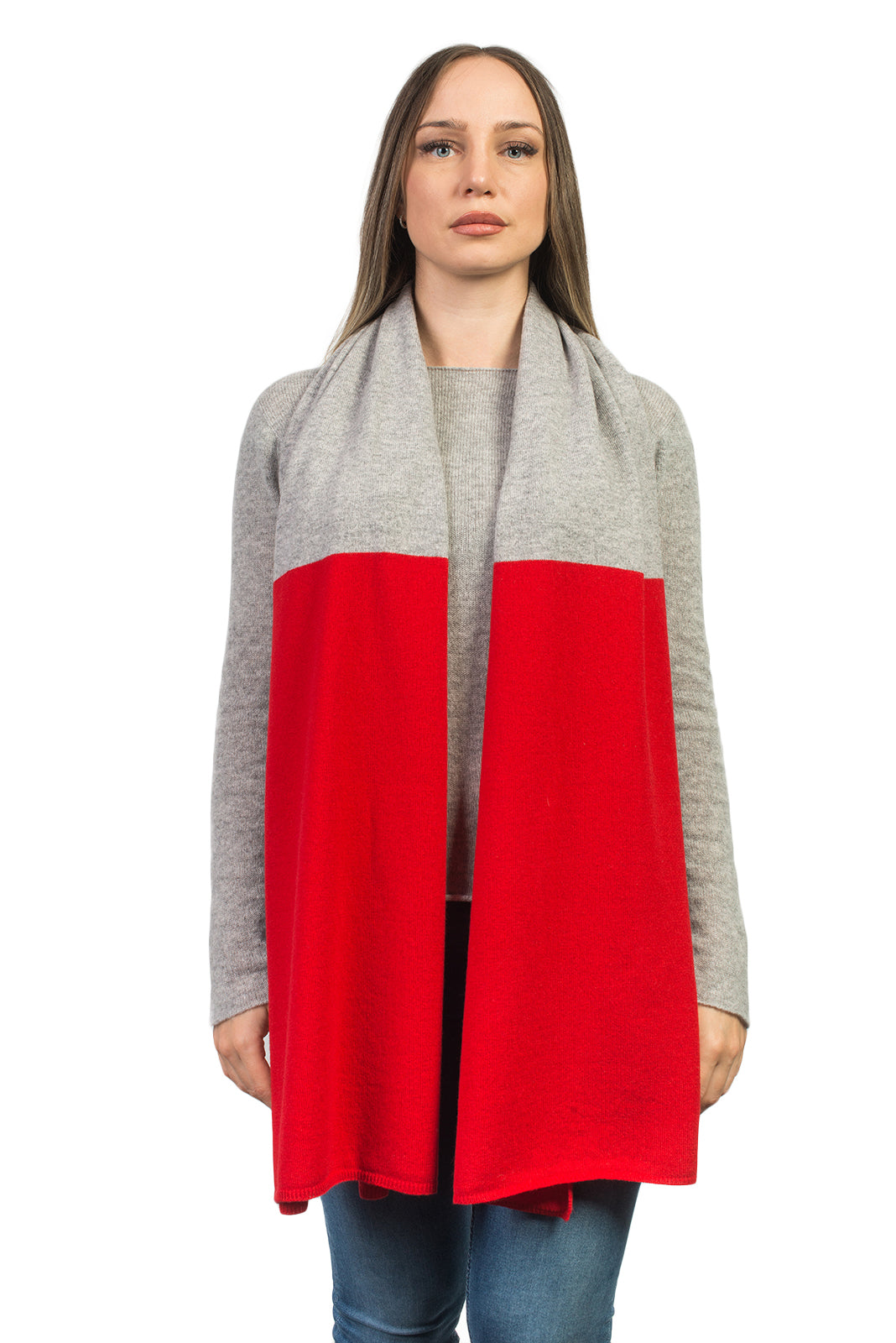 Étole bicolore femme 100 % cachemire, coloris Rouge-Gris | Dalle Piane Cashmere