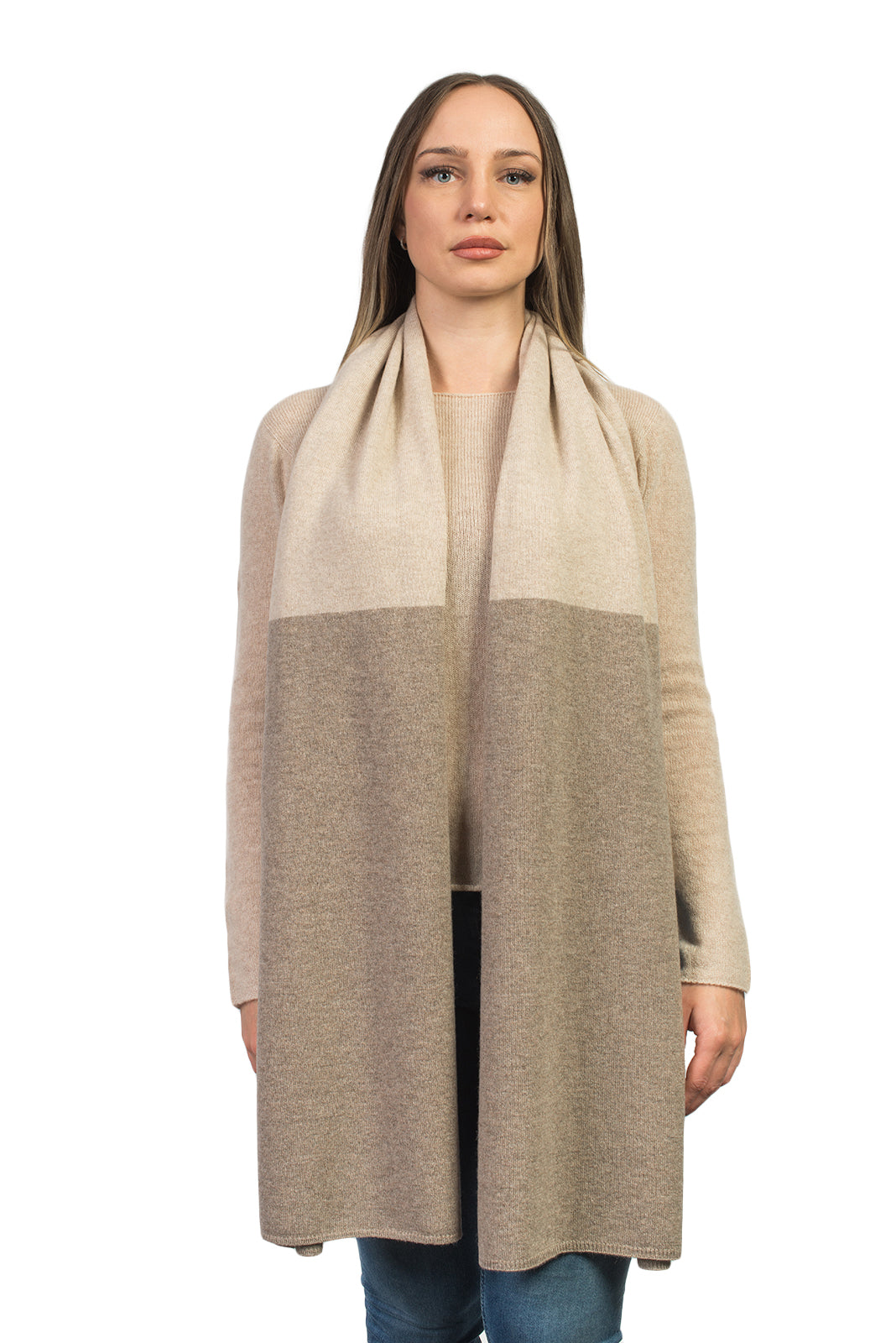 Stola bicolore 100% cashmere, colore Visone-Beige | Dalle Piane Cashmere