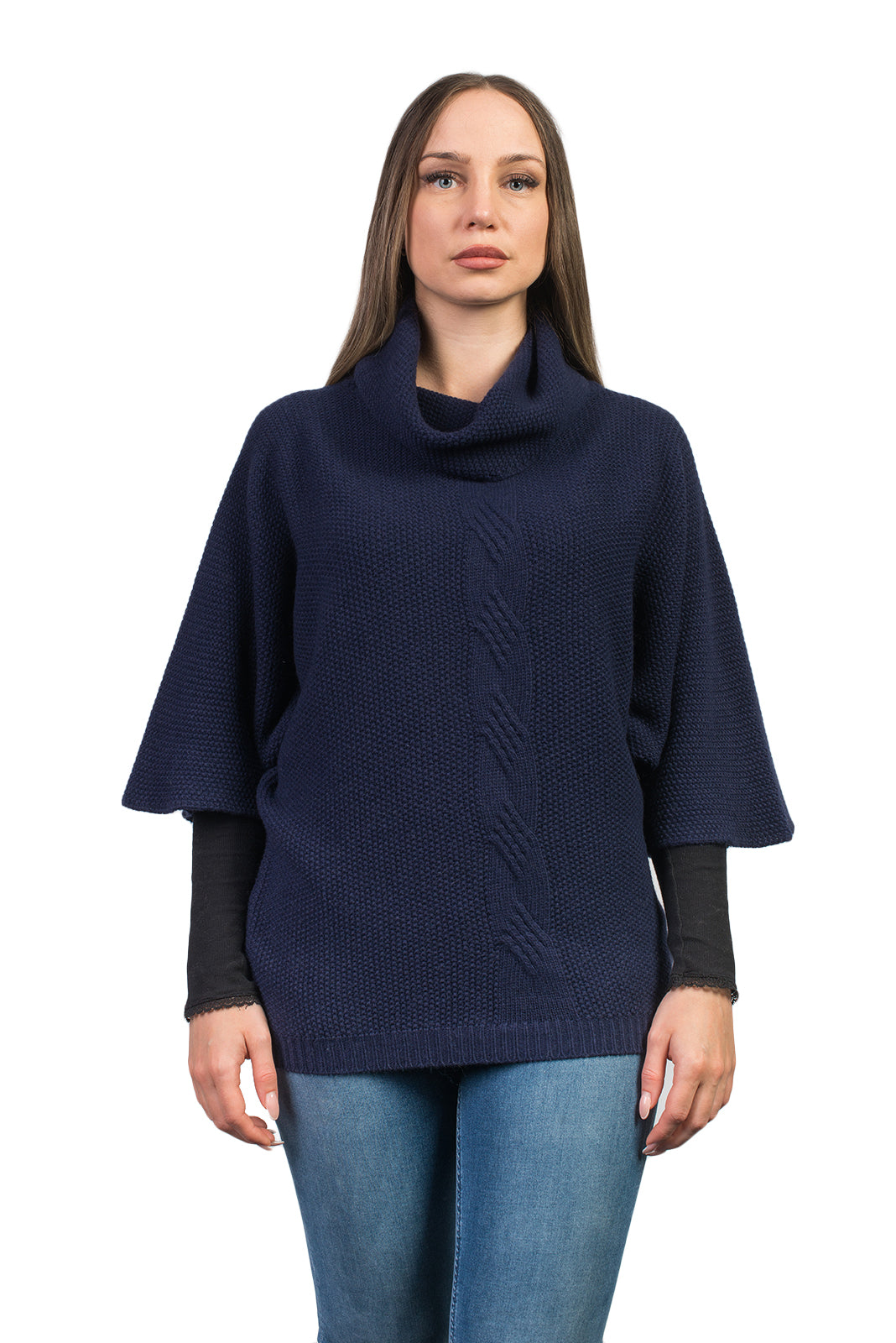 Pull à torsade femme mélange cachemire, coloris Bleu | Dalle Piane Cashmere