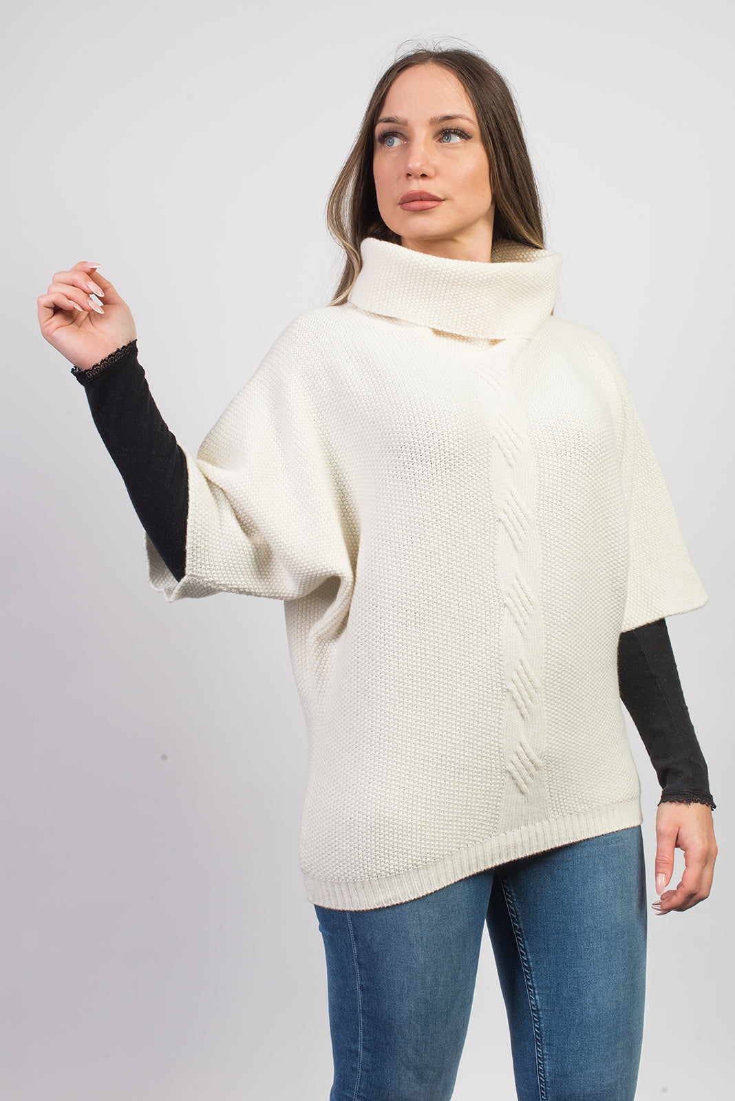 Pull à torsade femme mélange cachemire, coloris Crème, vue 2 | Dalle Piane Cashmere