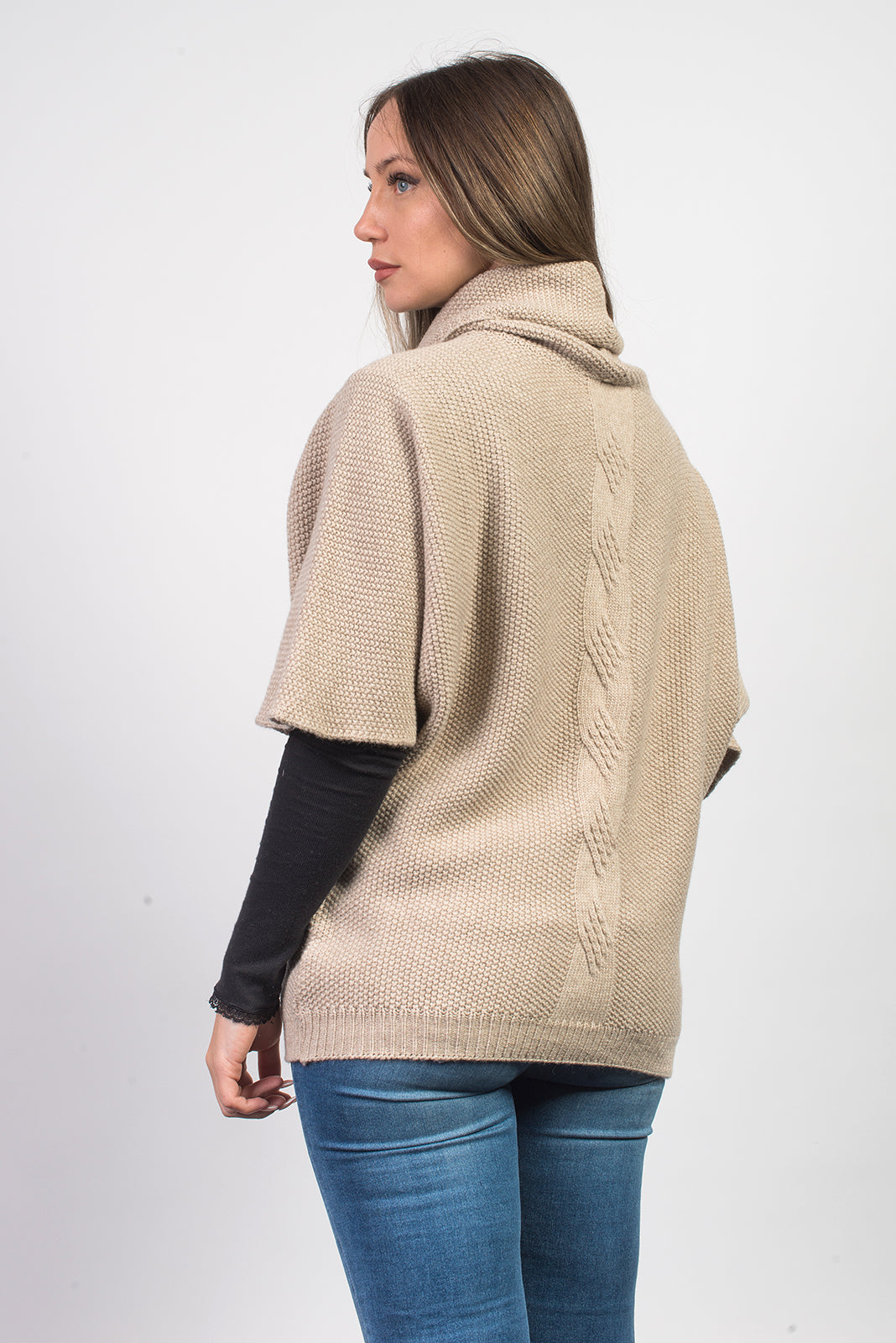 Pull à torsade femme mélange cachemire, coloris Beige, vue 3 | Dalle Piane Cashmere