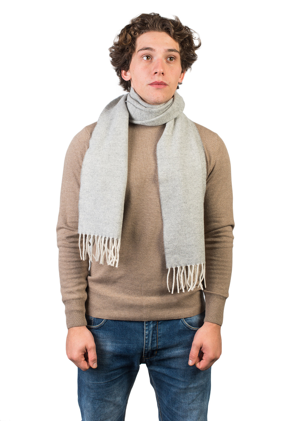 Écharpe à chevrons laine et cachemire, coloris Gris clair | Dalle Piane Cashmere