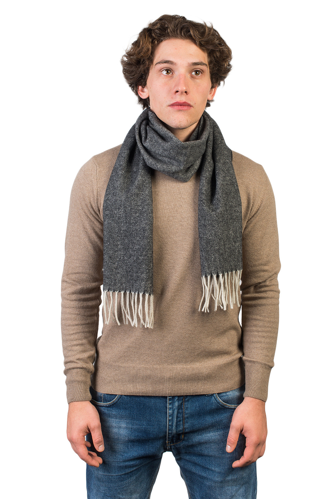 Écharpe à chevrons laine et cachemire, coloris Noir | Dalle Piane Cashmere