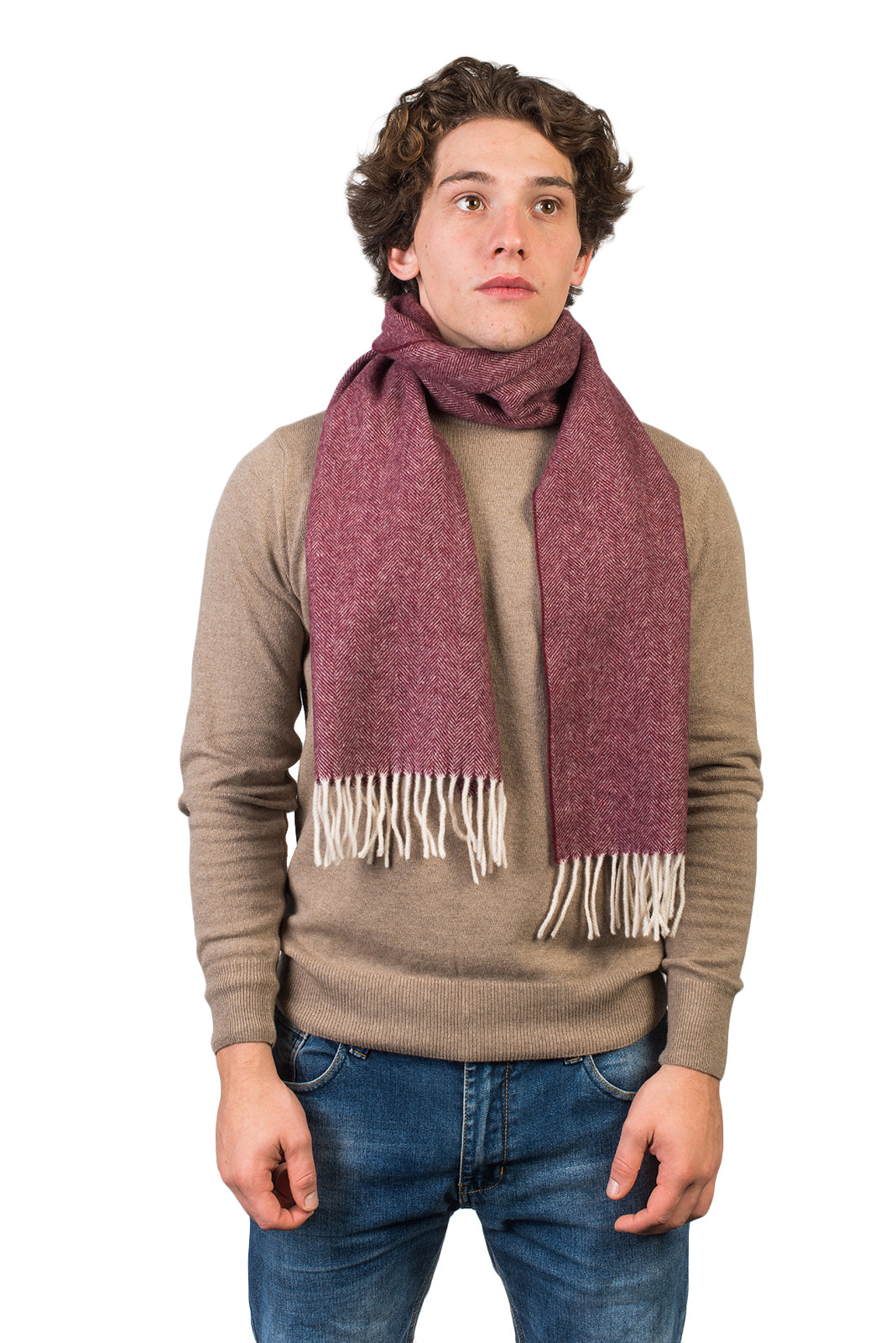 Écharpe à chevrons laine et cachemire, coloris Bordeaux | Dalle Piane Cashmere