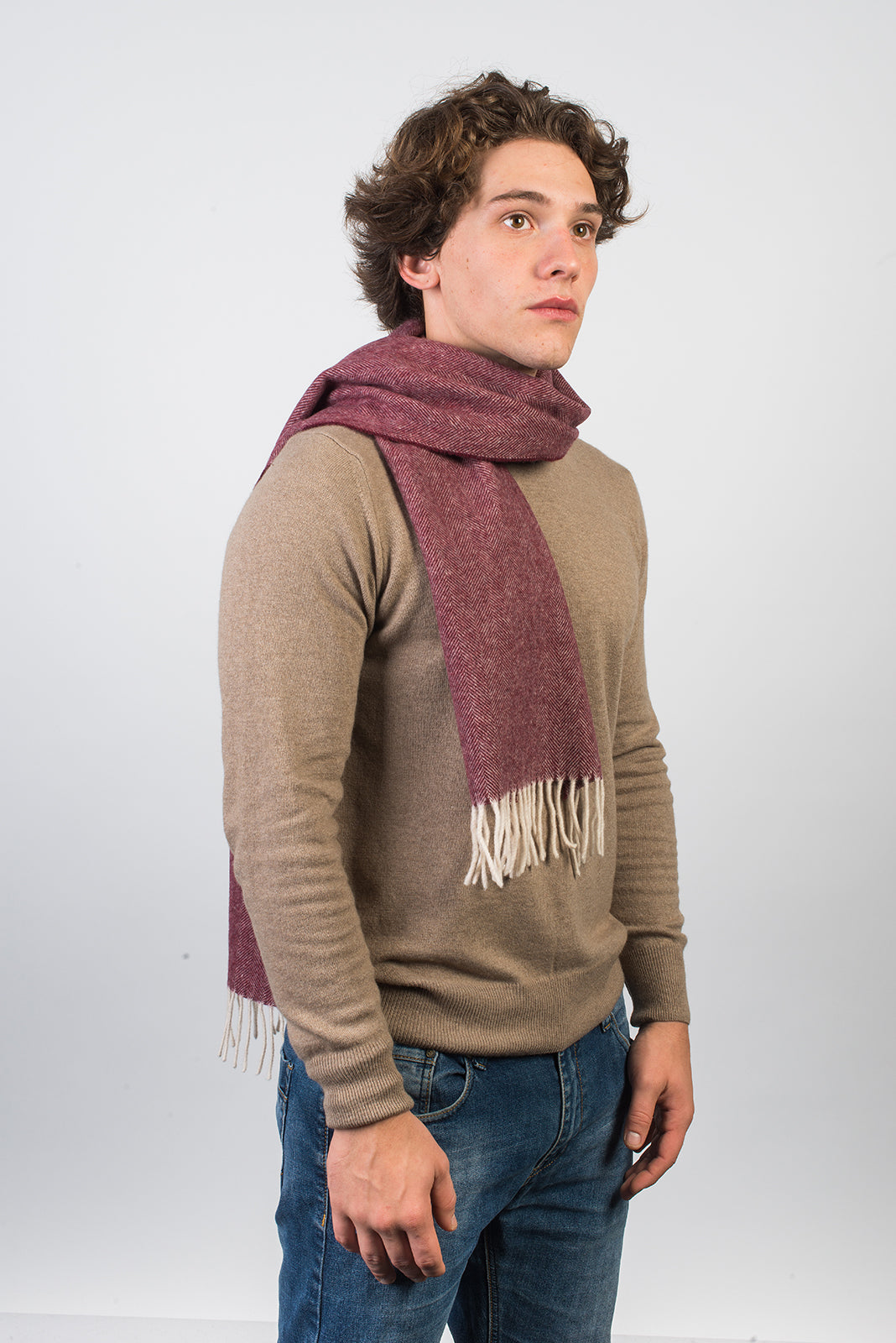 Écharpe à chevrons laine et cachemire, coloris Bordeaux, vue 2 | Dalle Piane Cashmere