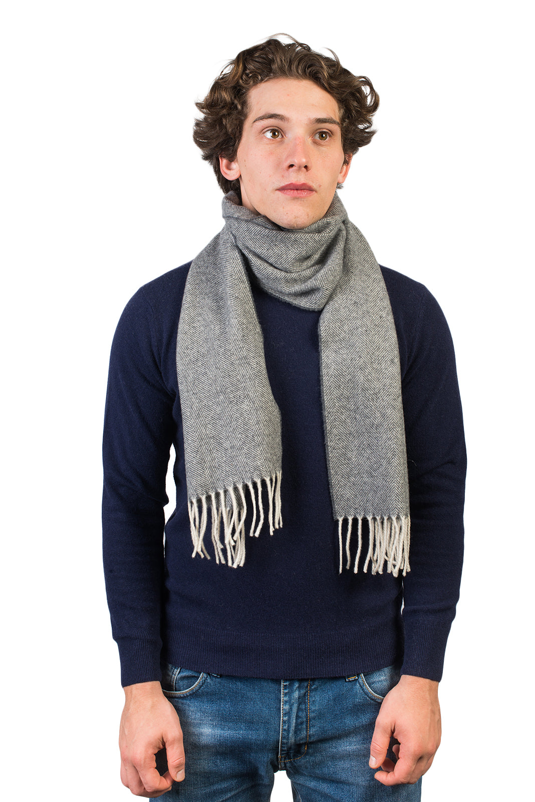 Écharpe à chevrons laine et cachemire, coloris Gris foncé | Dalle Piane Cashmere