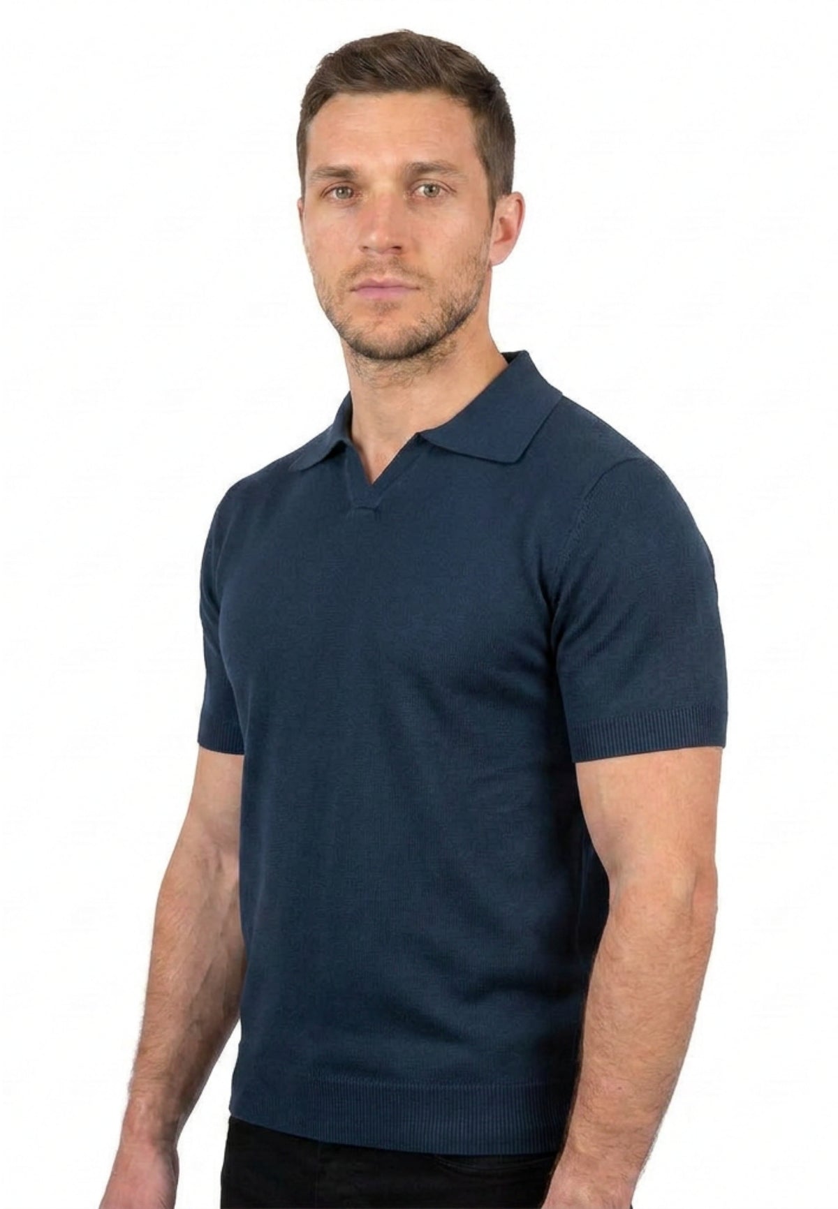 Polo manica corta 100% cotone, colore Blu, vista 2 | Dalle Piane Cashmere