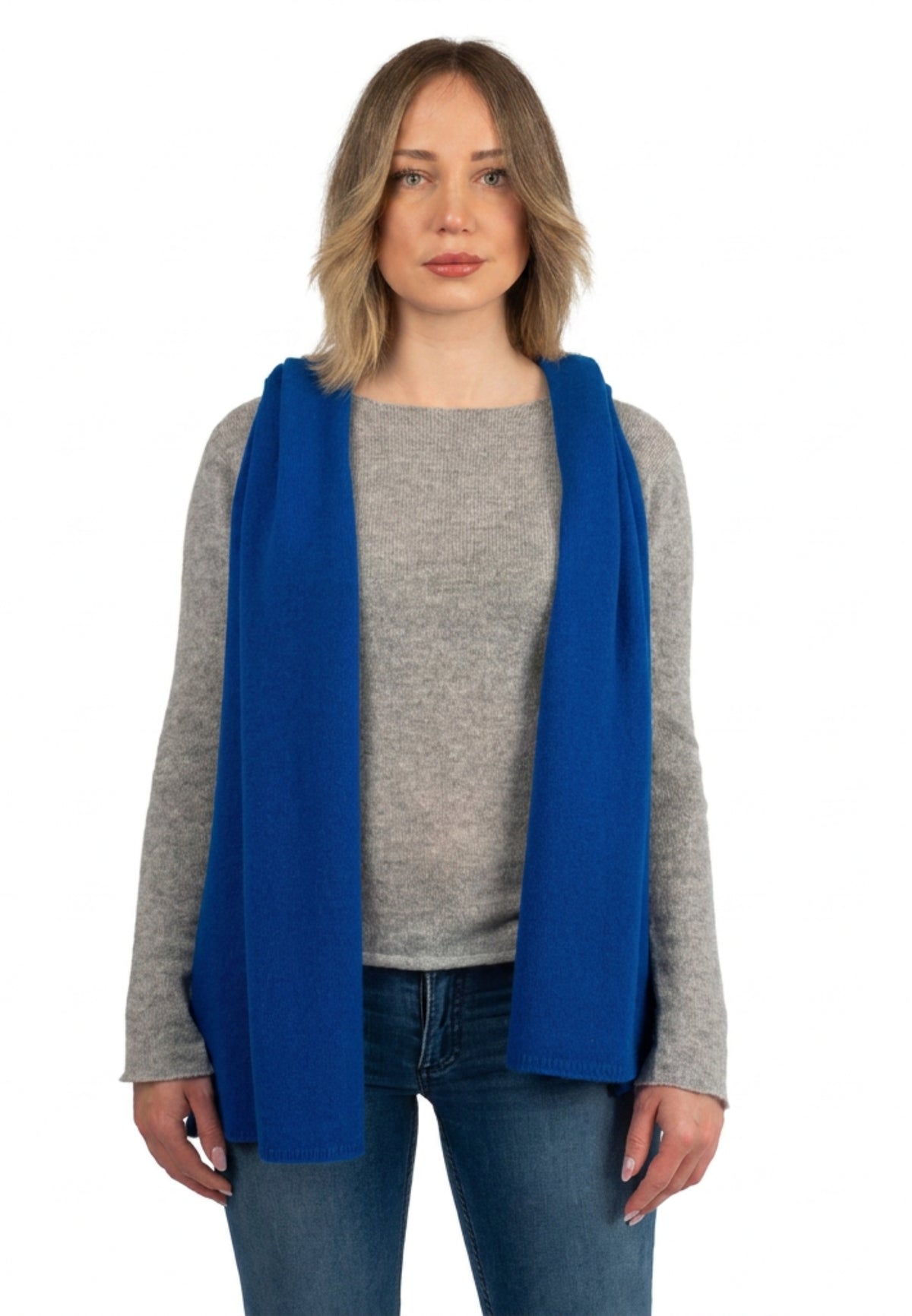 Écharpe large femme 100 % cachemire, coloris Bleuet | Dalle Piane Cashmere