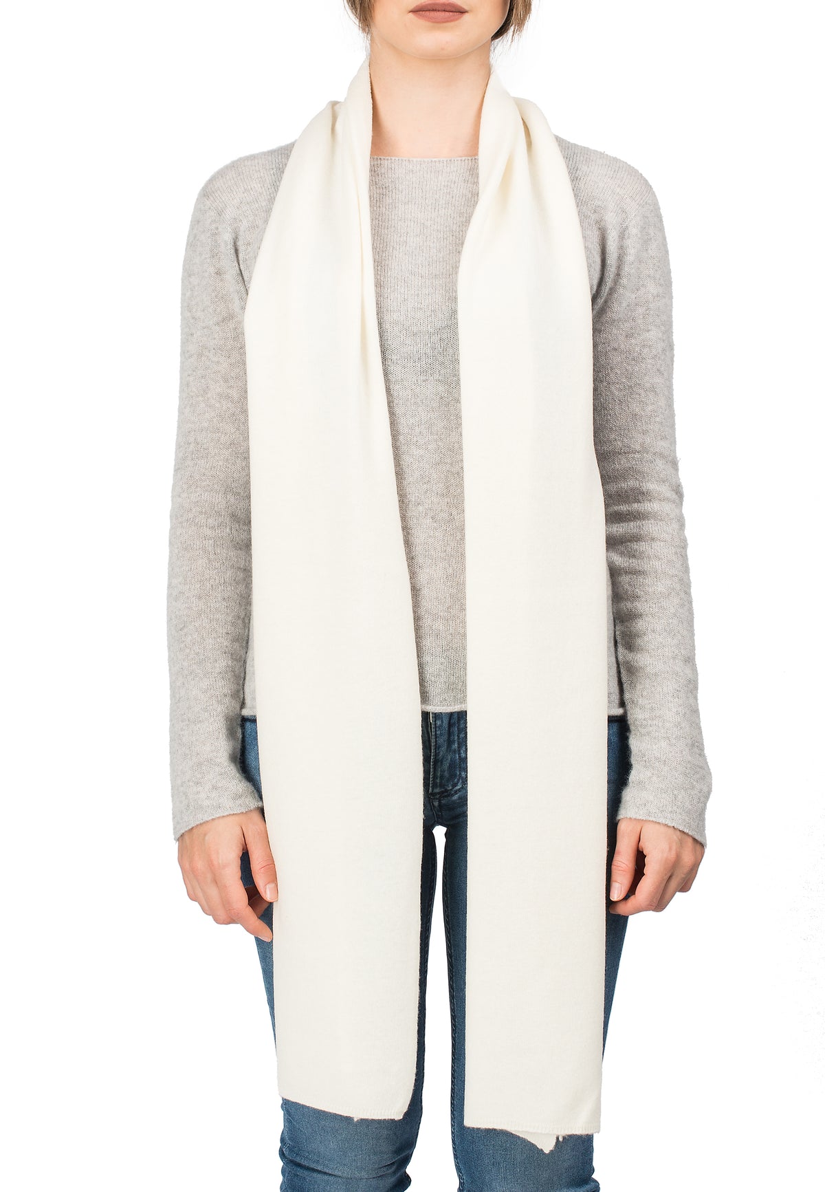 Écharpe mixte mélange cachemire, coloris Crème, vue 2 | Dalle Piane Cashmere