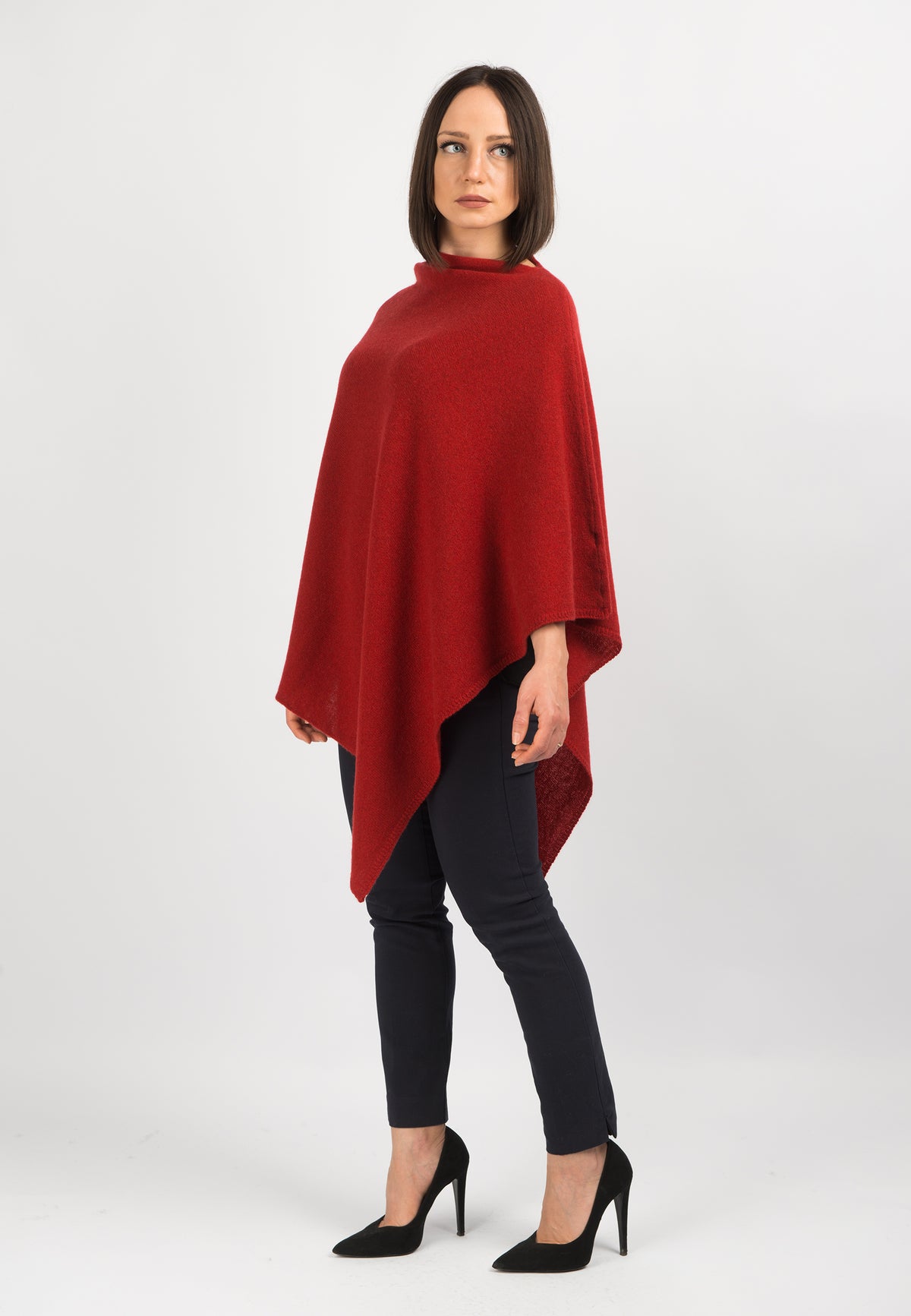 Poncho 100% Cashmere, colore Rosso, vista 2 | Dalle Piane Cashmere