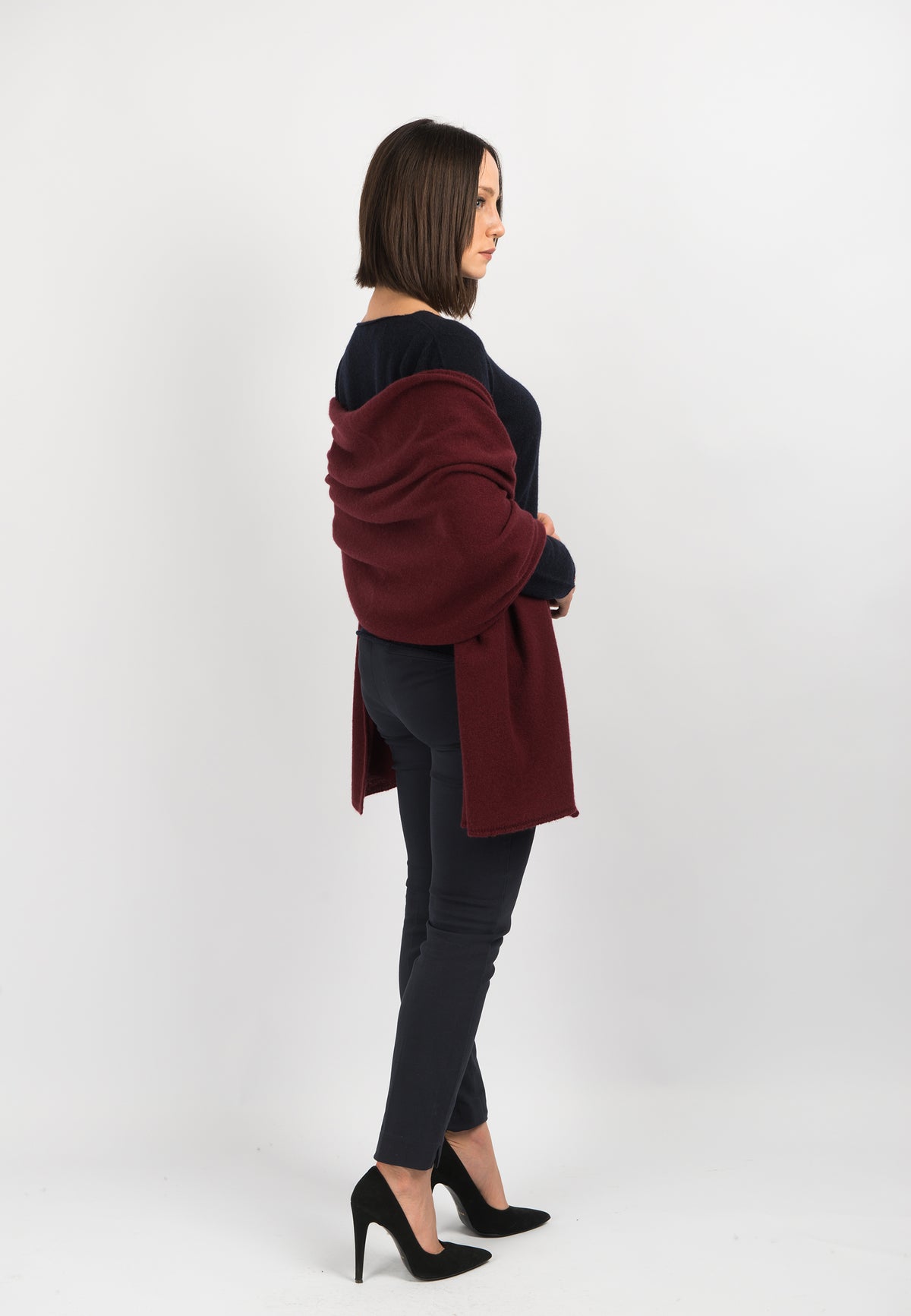 Étole femme 100 % cachemire, coloris Bordeaux, vue 3 | Dalle Piane Cashmere