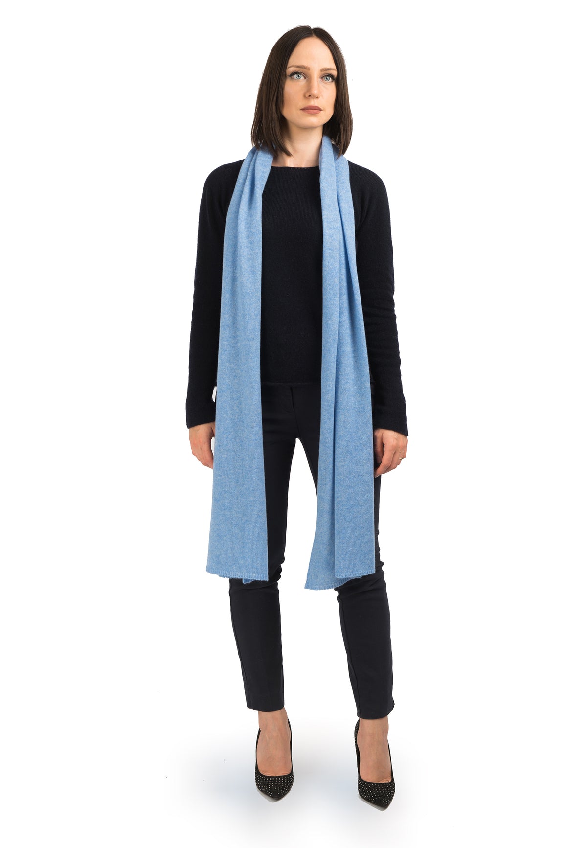 Écharpe large femme 100 % cachemire, coloris Ciel | Dalle Piane Cashmere