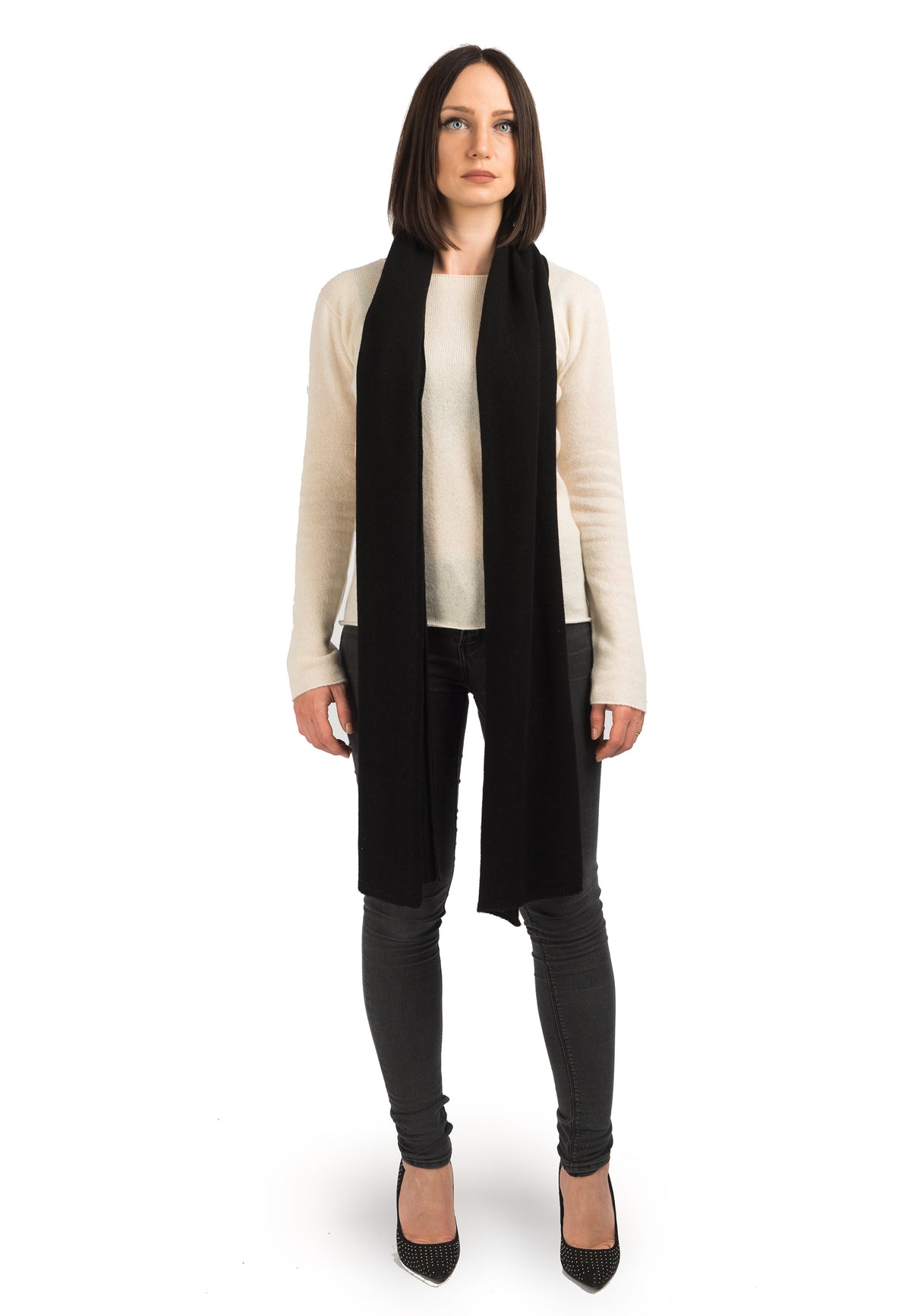 Écharpe large femme 100 % cachemire, coloris Noir | Dalle Piane Cashmere