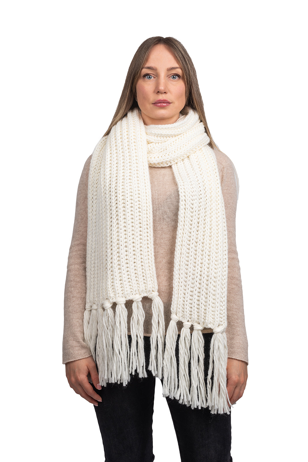 Écharpe à franges laine et alpaga, coloris Blanc | Dalle Piane Cashmere
