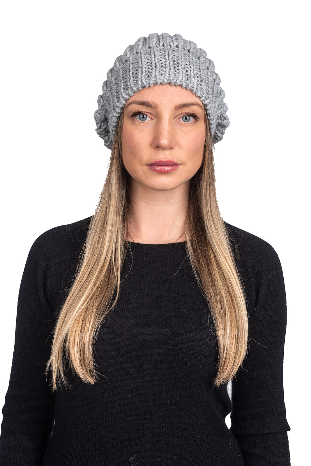 Bonnet côtes anglaises laine et alpaga, coloris Gris | Dalle Piane Cashmere