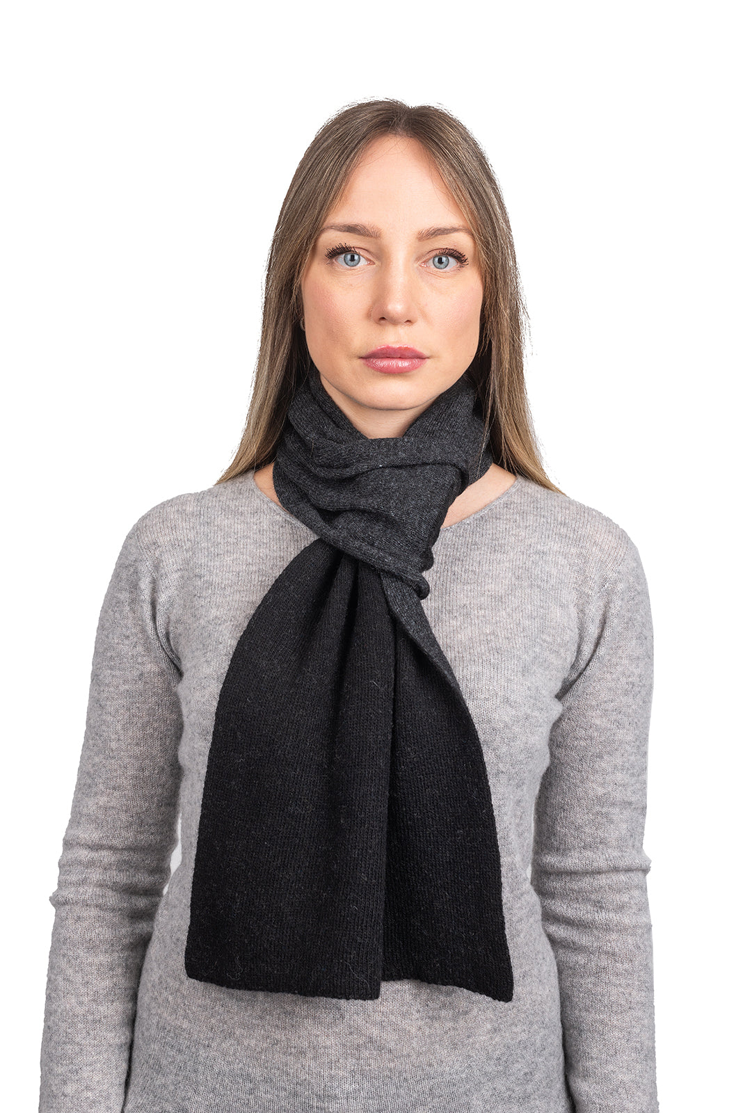 Tour de cou mixte mélange cachemire, coloris Noir/Anthracite | Dalle Piane Cashmere