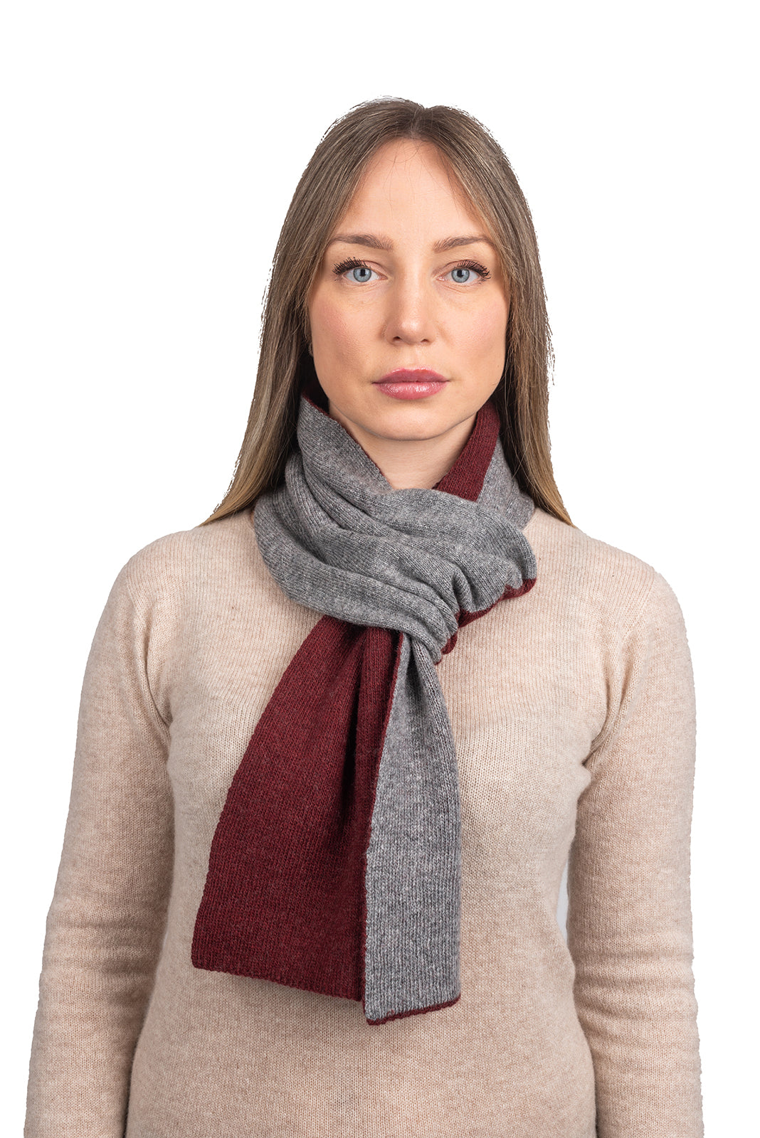 Tour de cou mixte mélange cachemire, coloris Bordeaux/Gris | Dalle Piane Cashmere