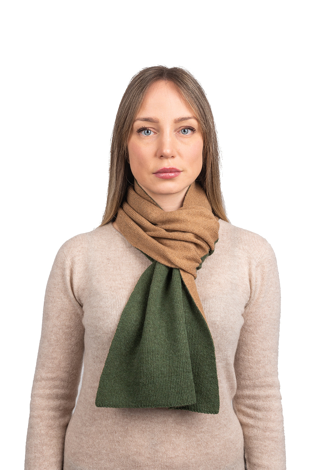 Tour de cou mixte mélange cachemire, coloris Kaki/Camel | Dalle Piane Cashmere