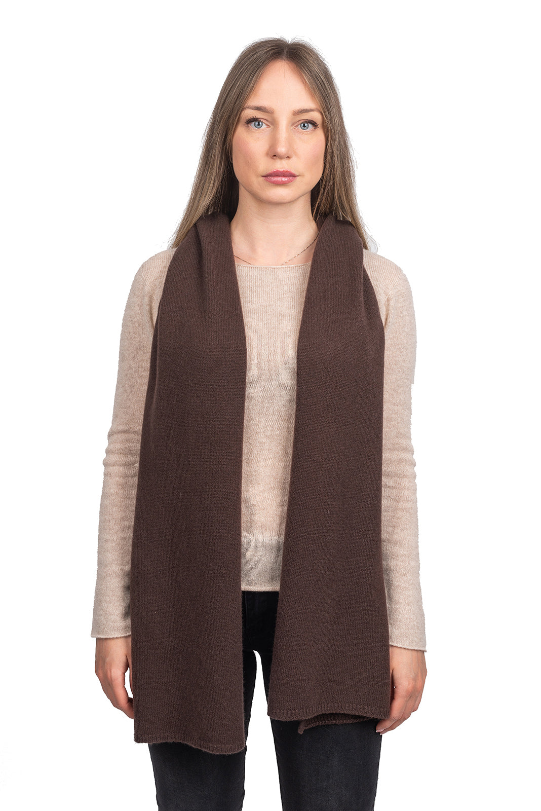 Écharpe large femme 100 % cachemire, coloris Marron | Dalle Piane Cashmere