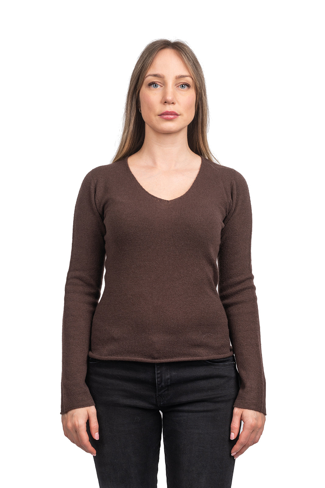 Scollo a V Donna 100% Cashmere, colore Marrone | Dalle Piane Cashmere