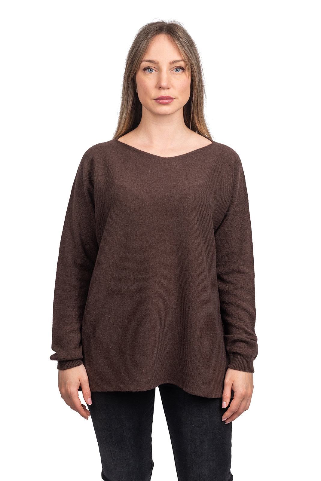 Maxi-pull femme 100 % cachemire, coloris Marron | Dalle Piane Cashmere