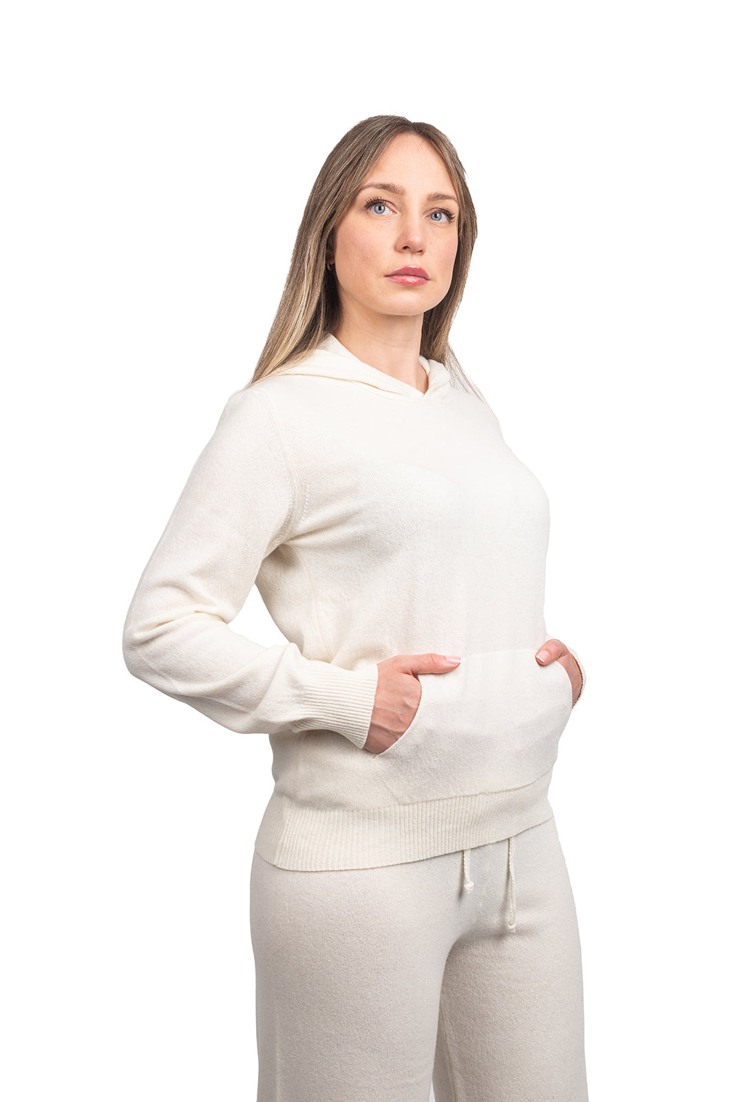 Sweat à capuche femme mélange cachemire, coloris Crème | Dalle Piane Cashmere