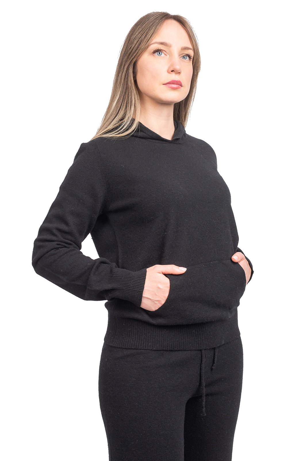 Sweat à capuche femme mélange cachemire, coloris Noir | Dalle Piane Cashmere