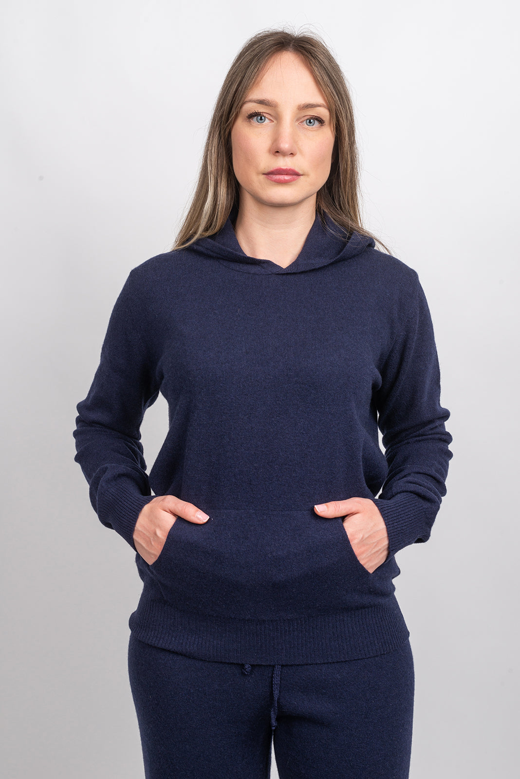 Sweat à capuche femme mélange cachemire, coloris Bleu, vue 2 | Dalle Piane Cashmere