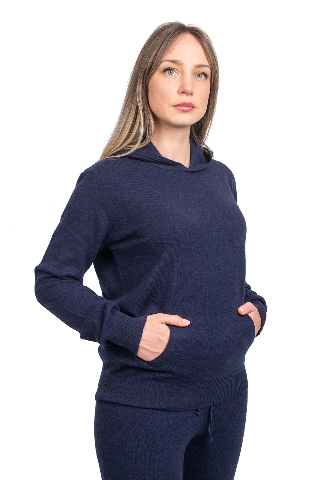 Sweat à capuche femme mélange cachemire, coloris Bleu | Dalle Piane Cashmere