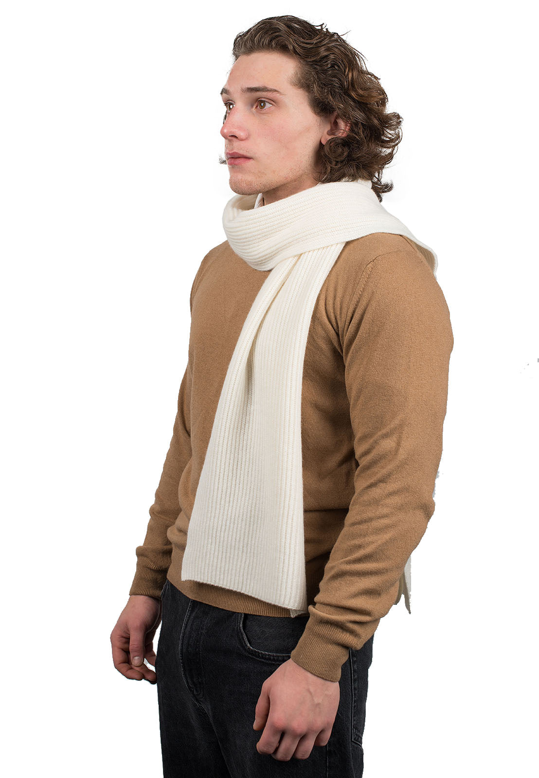 Écharpe homme côtes anglaises 100 % cachemire, coloris Crème | Dalle Piane Cashmere