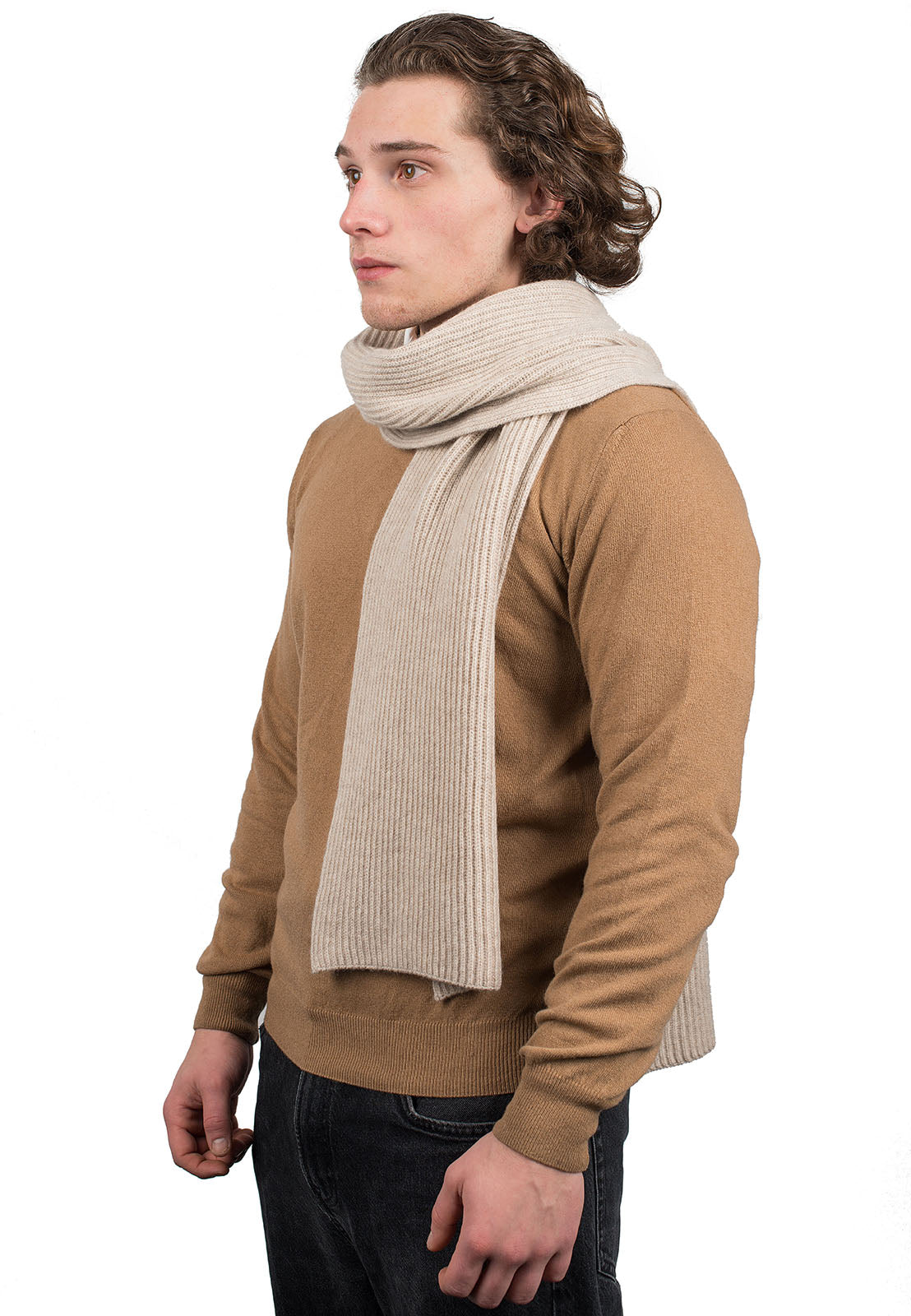 Écharpe homme côtes anglaises 100 % cachemire, coloris Beige | Dalle Piane Cashmere