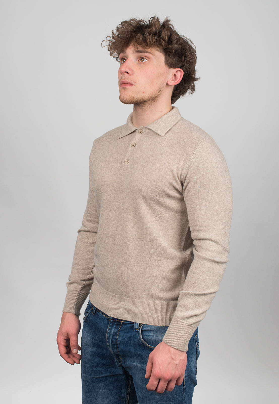 Polo misto cashmere, colore Beige, vista 15 | Dalle Piane Cashmere