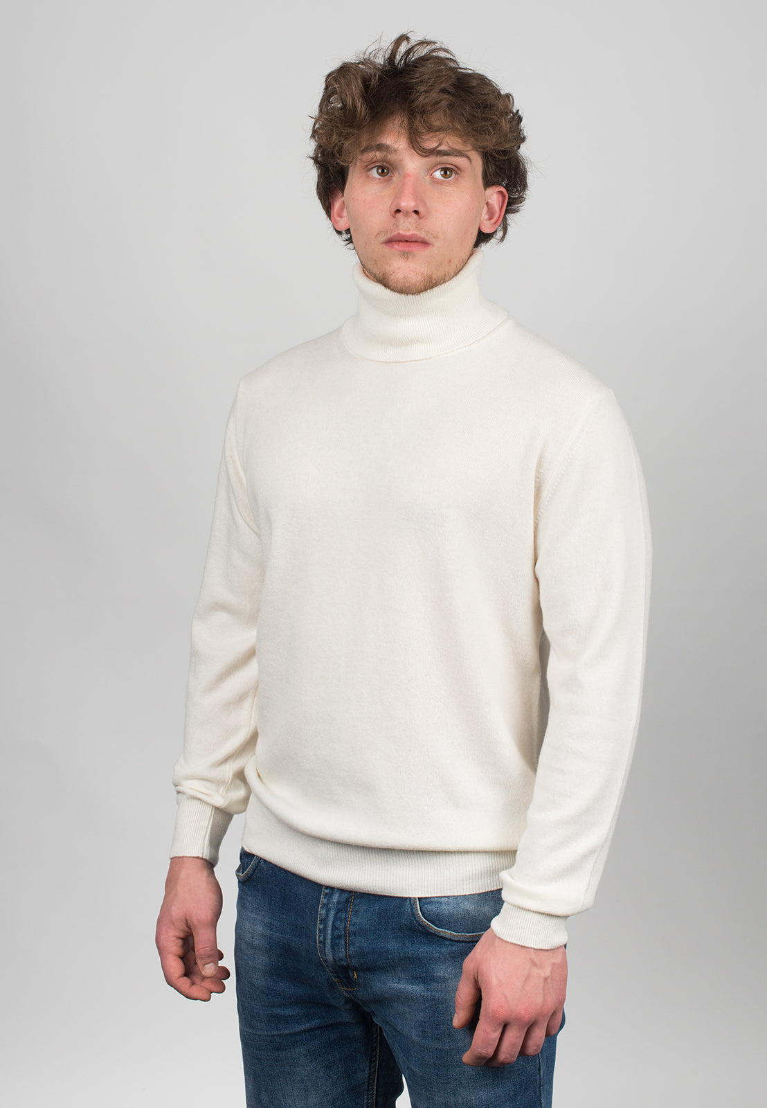 Pull col roulé homme mélange cachemire, coloris Crème, vue 2 | Dalle Piane Cashmere