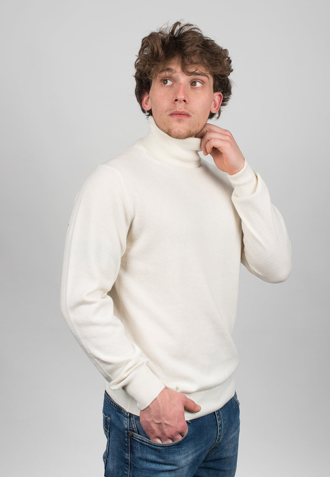 Pull col roulé homme mélange cachemire, coloris Crème, vue 3 | Dalle Piane Cashmere