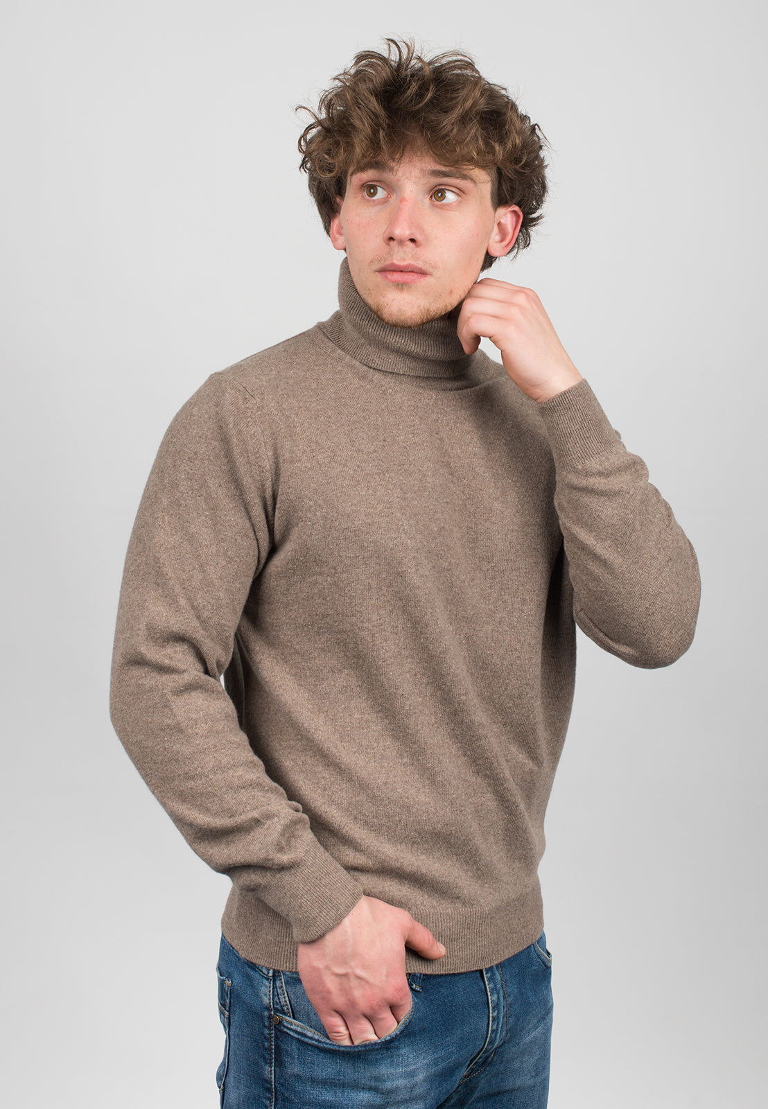 Pull col roulé homme mélange cachemire, coloris Vison, vue 3 | Dalle Piane Cashmere