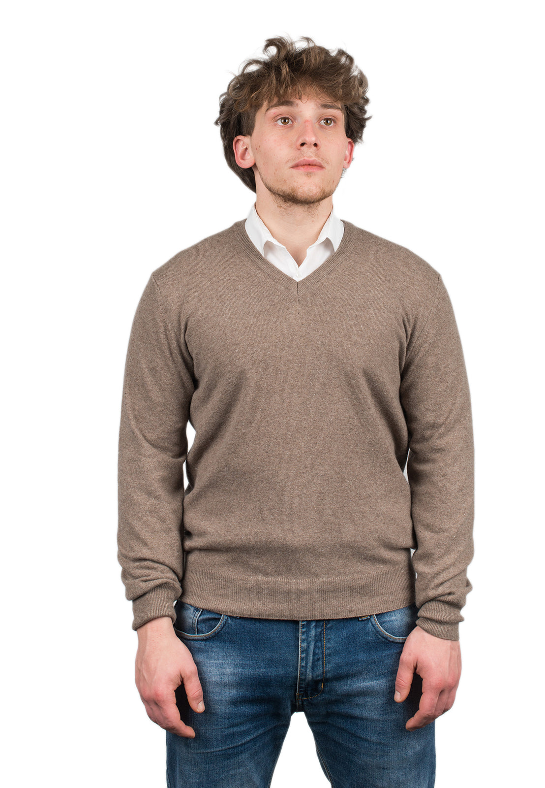 Pull col V homme mélange cachemire, coloris Vison | Dalle Piane Cashmere