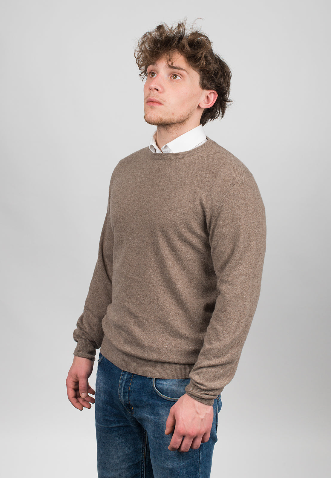 Pull col rond homme mélange cachemire, coloris Vison, vue 2 | Dalle Piane Cashmere