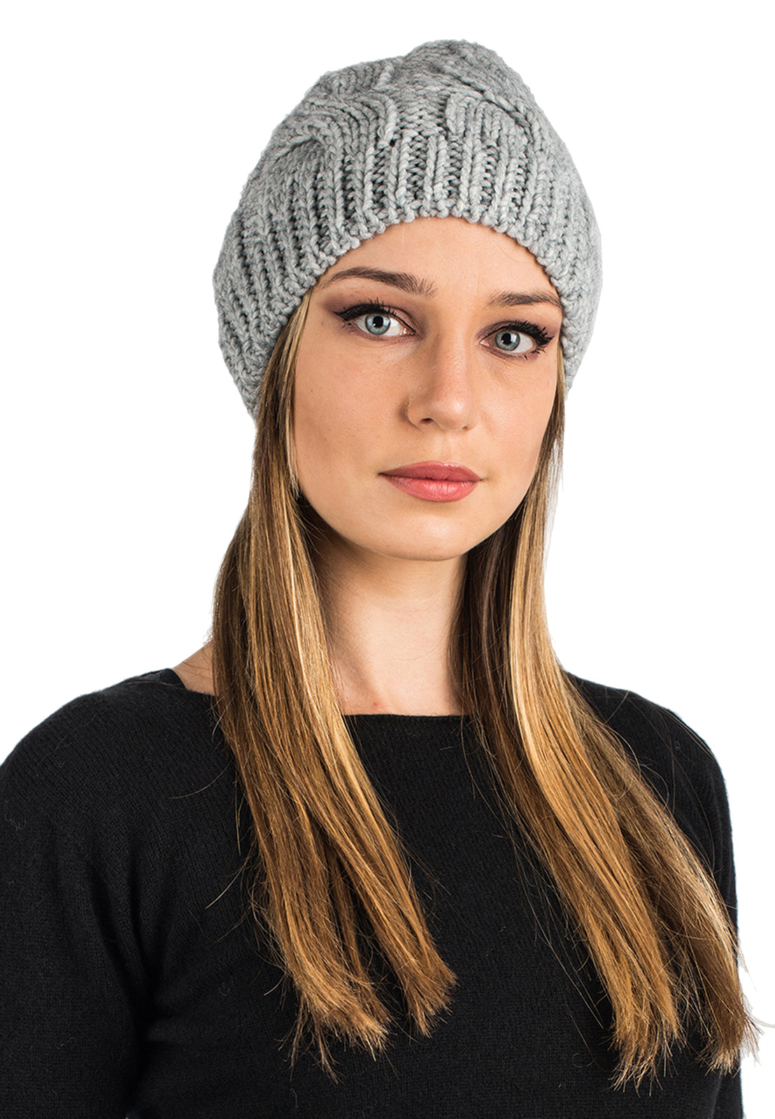 Bonnet à torsades laine et alpaga, coloris Gris | Dalle Piane Cashmere