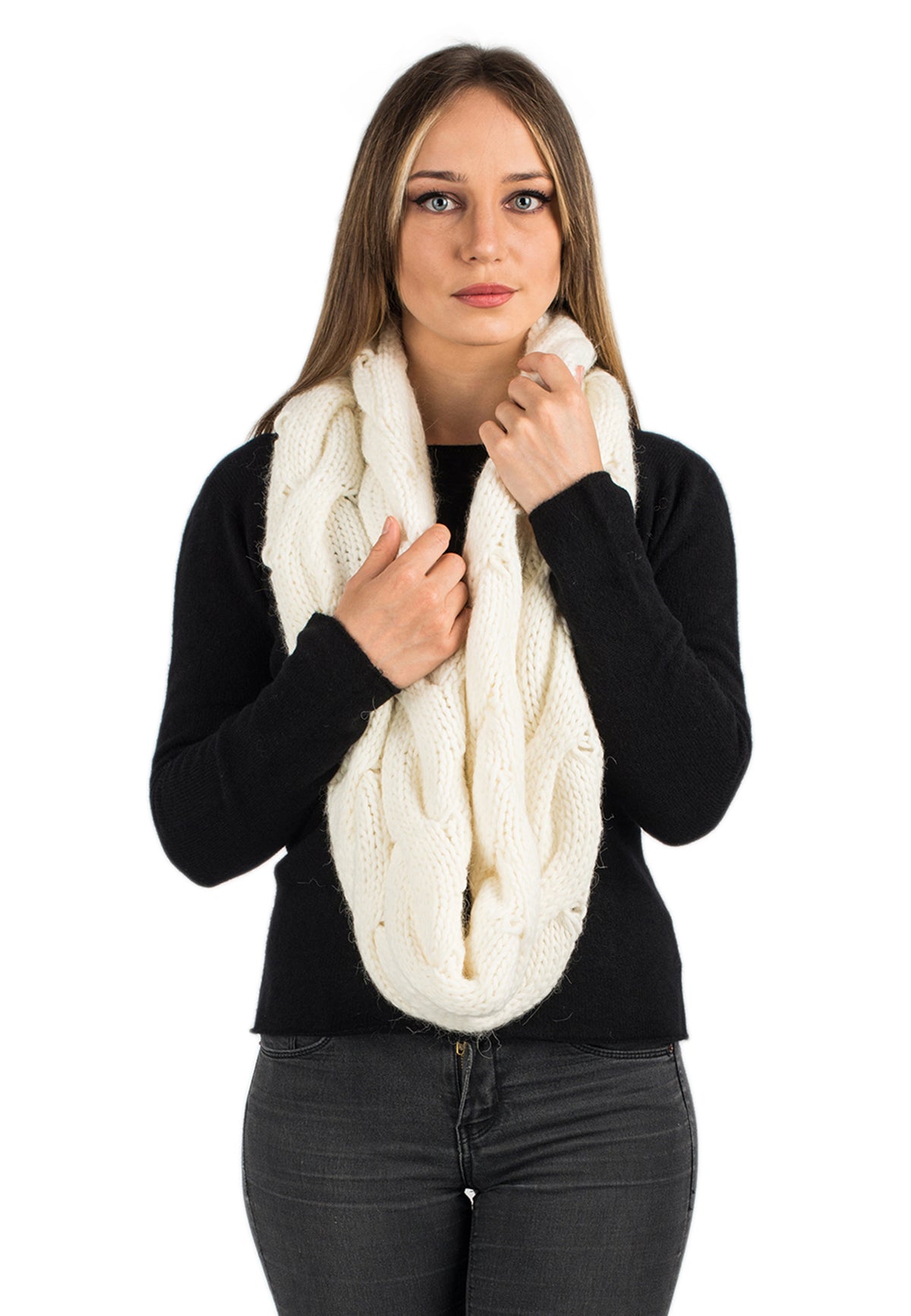 Sciarpa con trecce, colore Crema | Dalle Piane Cashmere