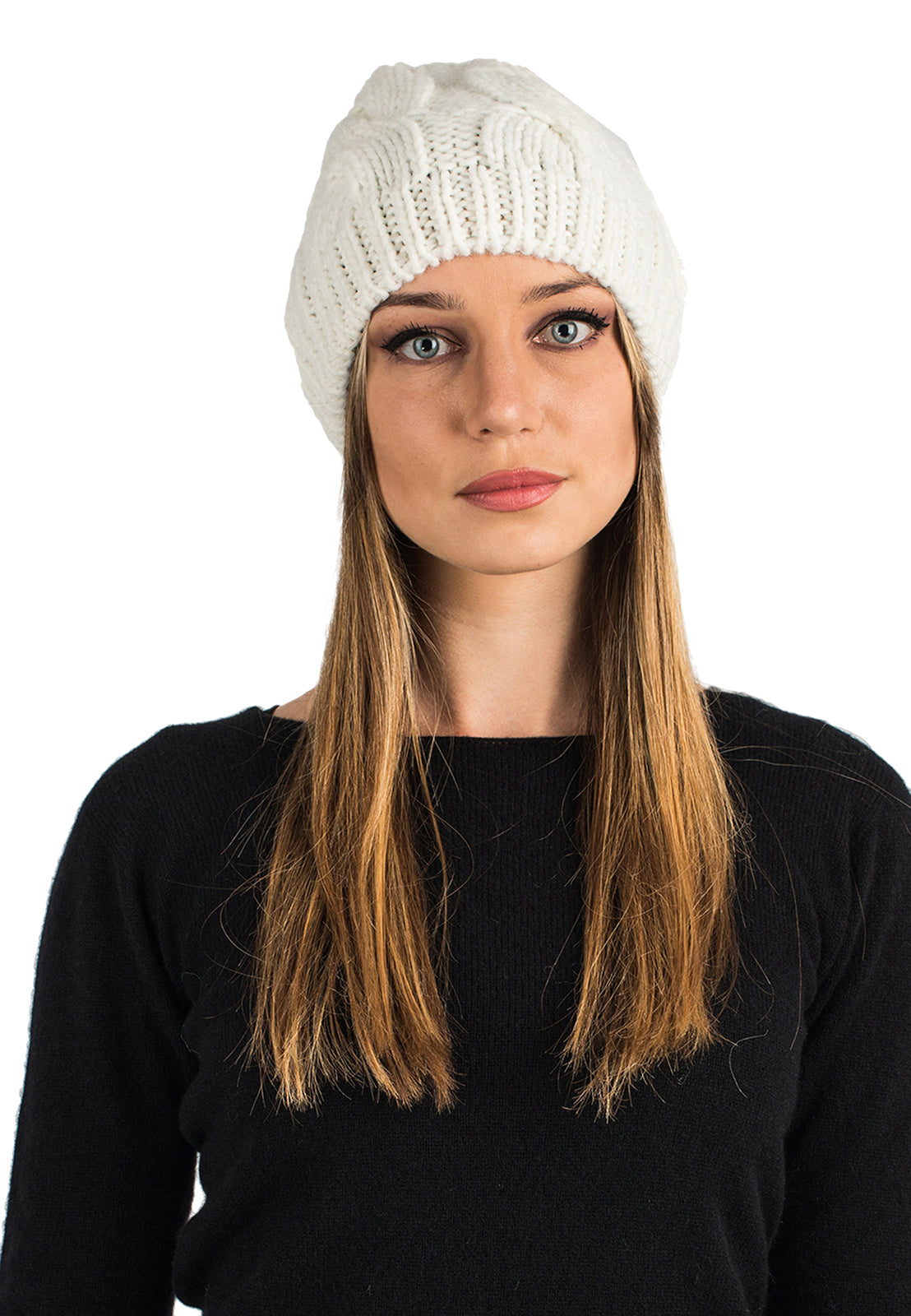 Cappello con trecce, colore Crema | Dalle Piane Cashmere