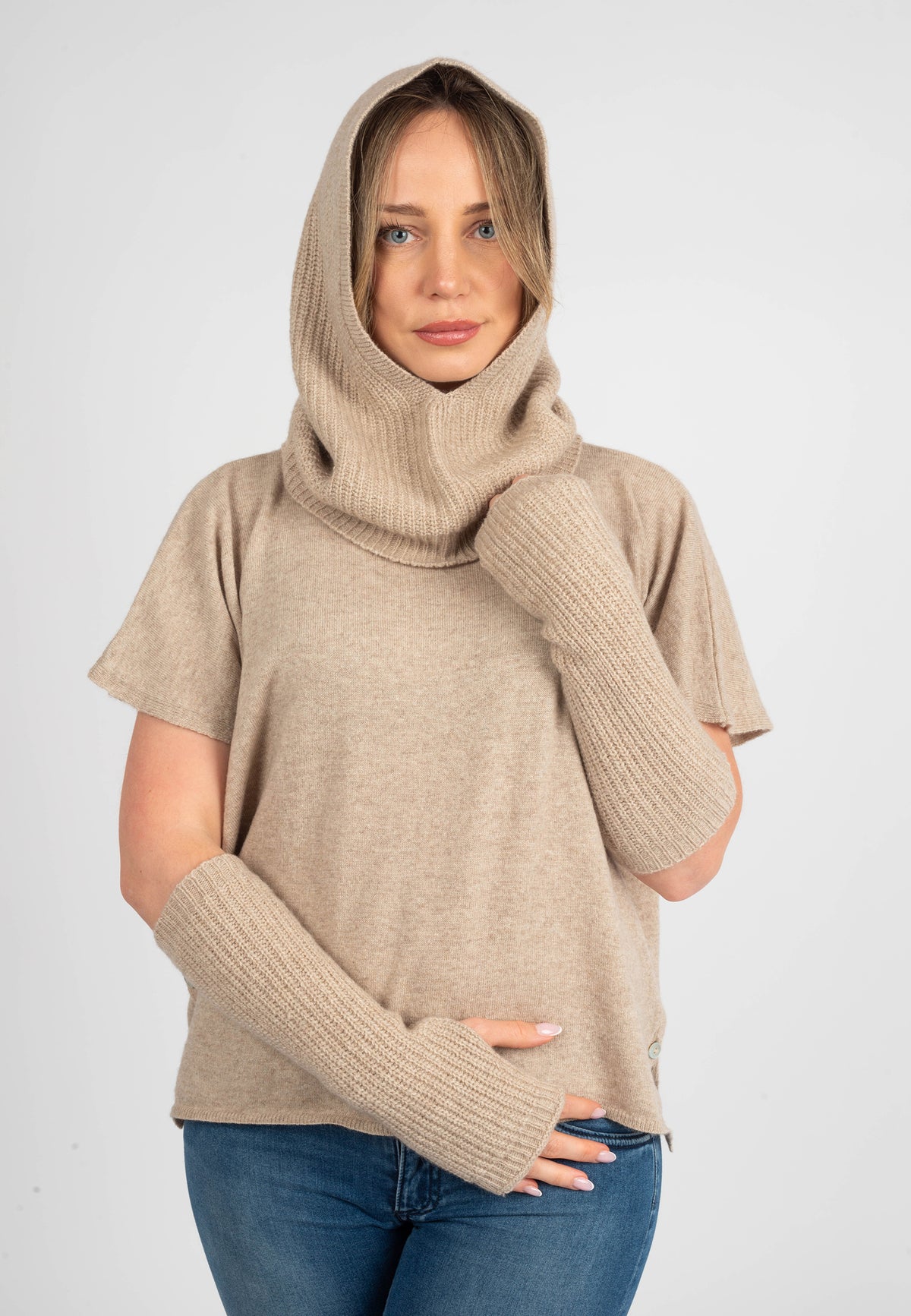 Cagoule mélange cachemire, coloris Beige, vue 4 | Dalle Piane Cashmere