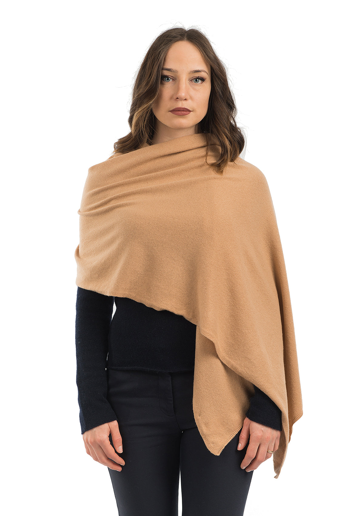 Étole femme mélange cachemire, coloris Camel, vue 2 | Dalle Piane Cashmere