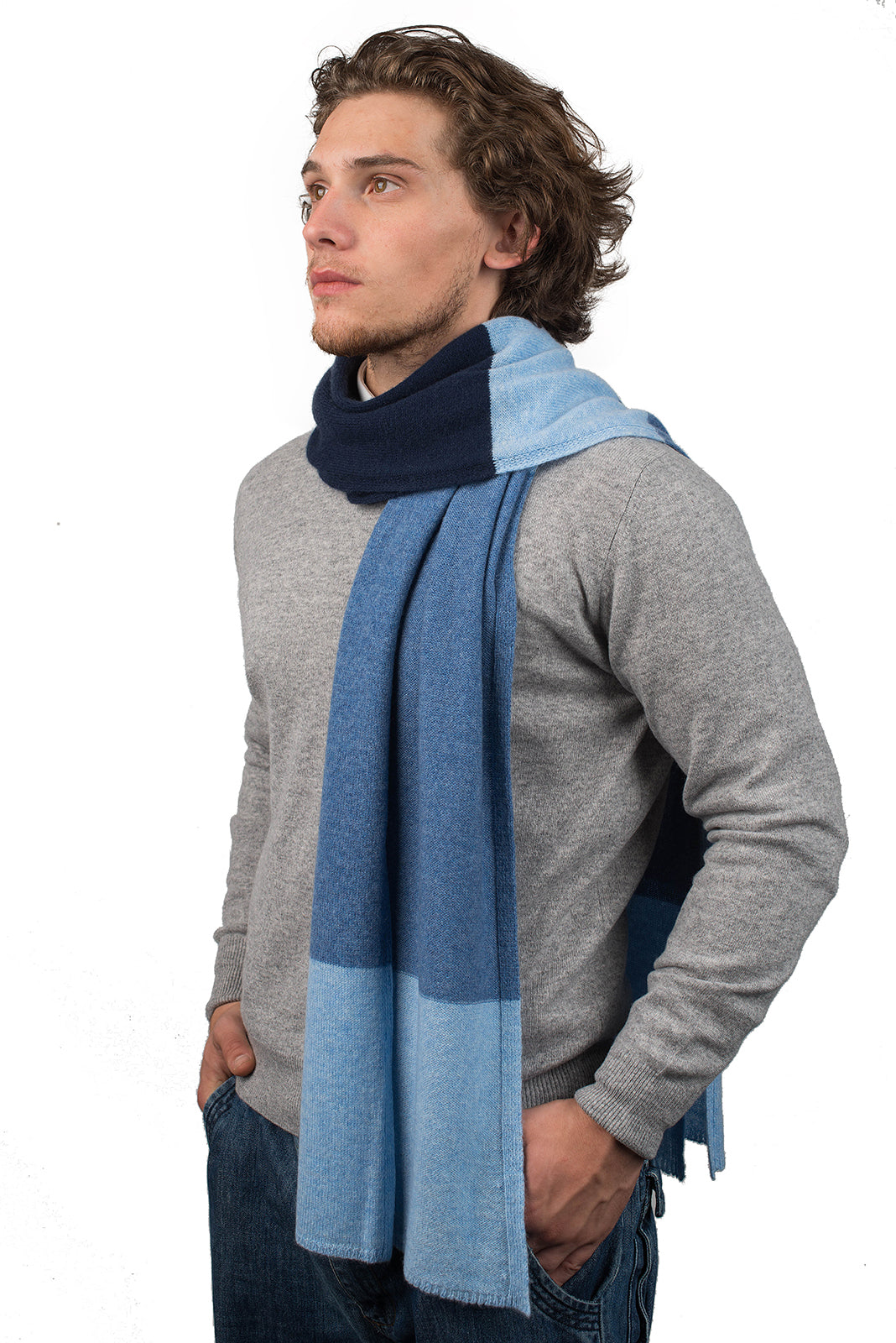 Sciarpa 3 colori Uomo 100% Cashmere, colore Blu-Cielo-Azzurro | Dalle Piane Cashmere