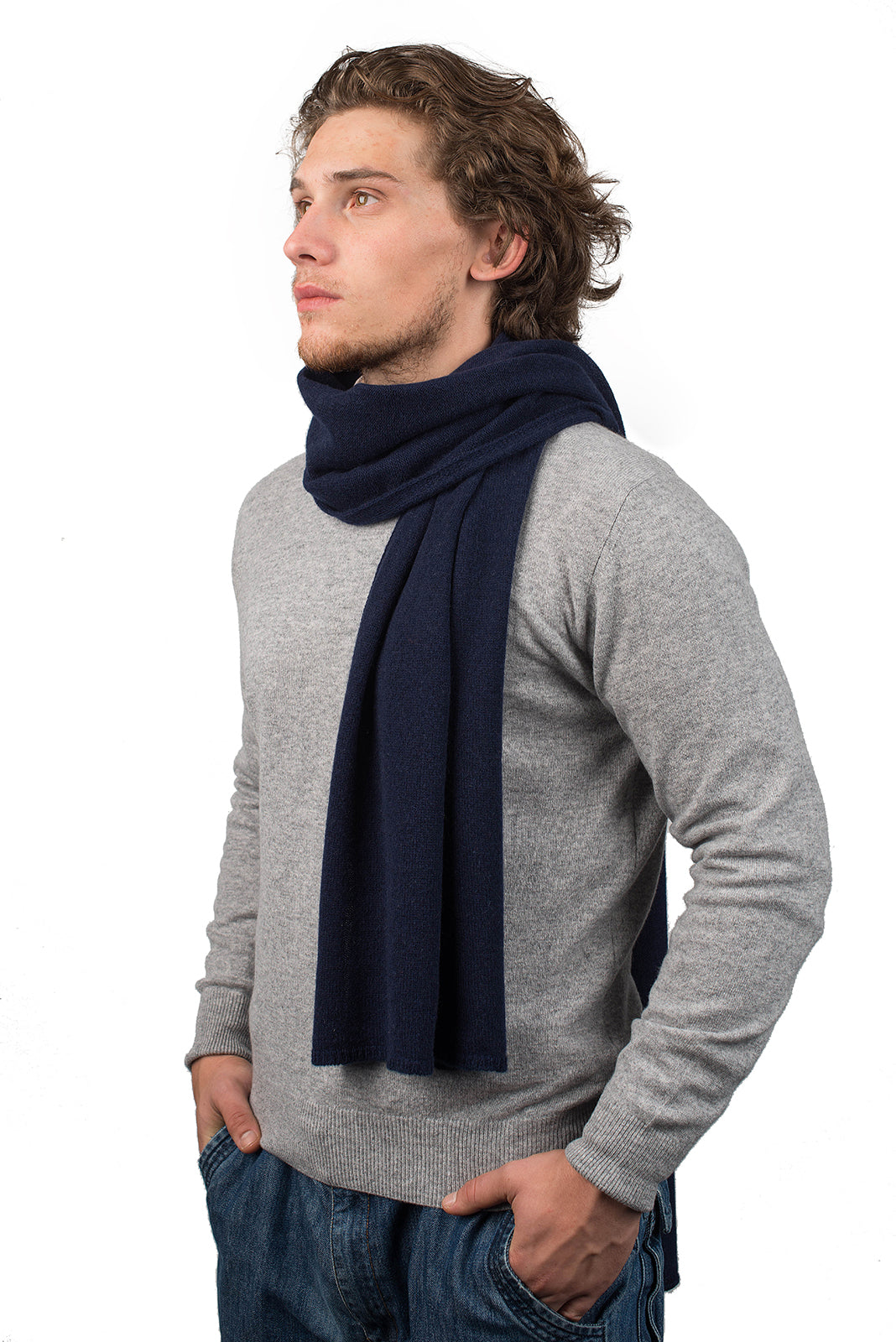 Sciarpa ampia Uomo 100% Cashmere, colore Blu | Dalle Piane Cashmere