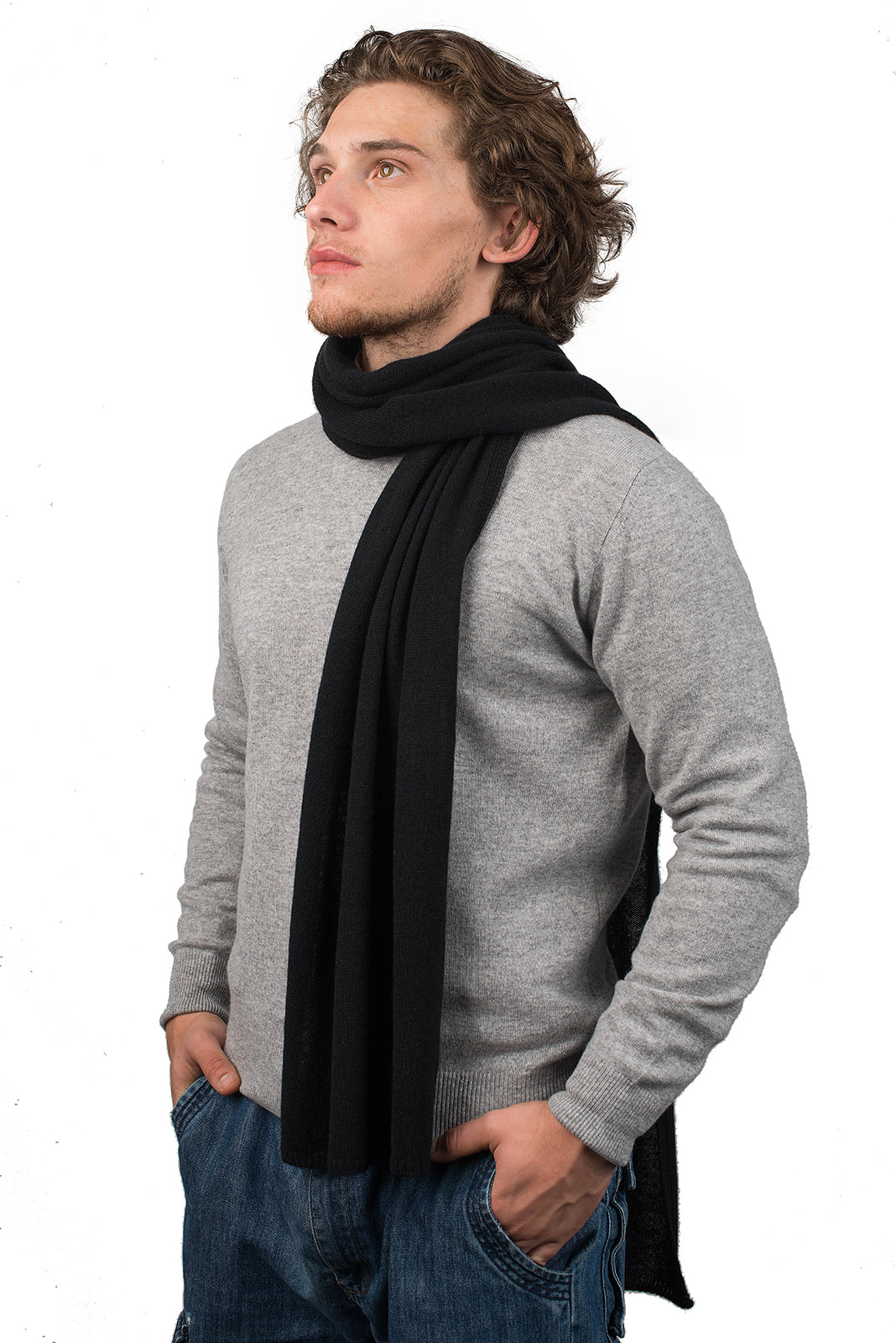 Écharpe large homme 100 % cachemire, coloris Noir | Dalle Piane Cashmere