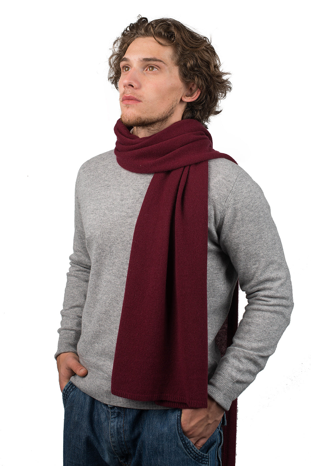 Écharpe large homme 100 % cachemire, coloris Bordeaux | Dalle Piane Cashmere