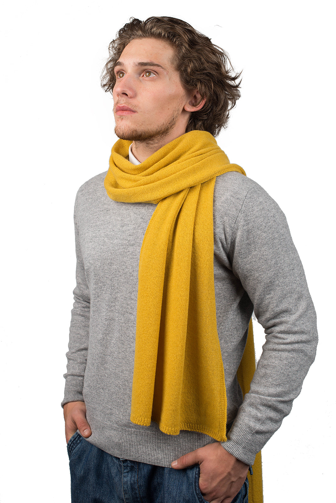 Écharpe large homme 100 % cachemire, coloris Jaune | Dalle Piane Cashmere